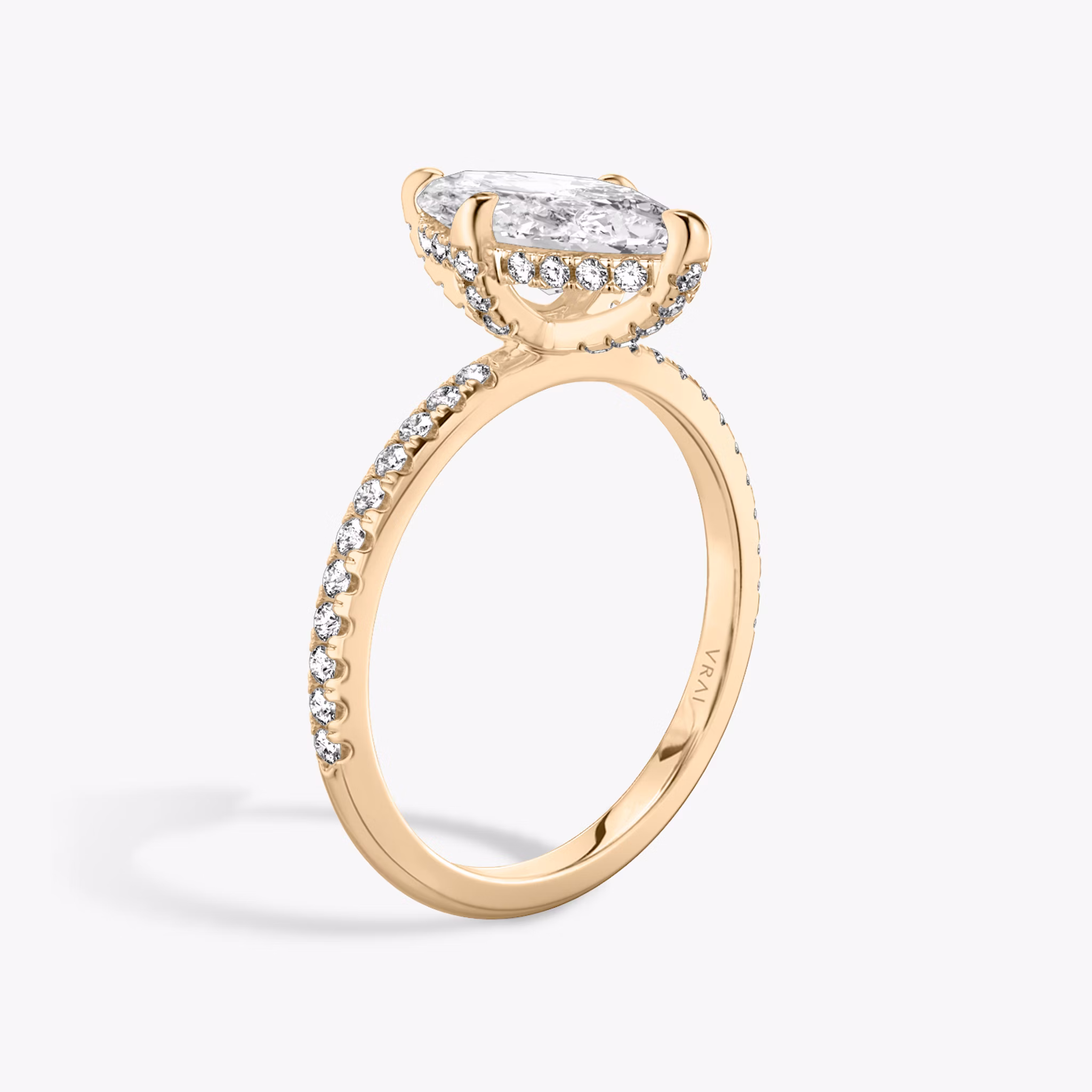The Classic Hidden Halo | Marquise | 14k | Rose Gold | bandAccent: Pavé | bandWidth: standard | prongStyle: Pavé | diamondOrientation: vertical | caratWeight: other