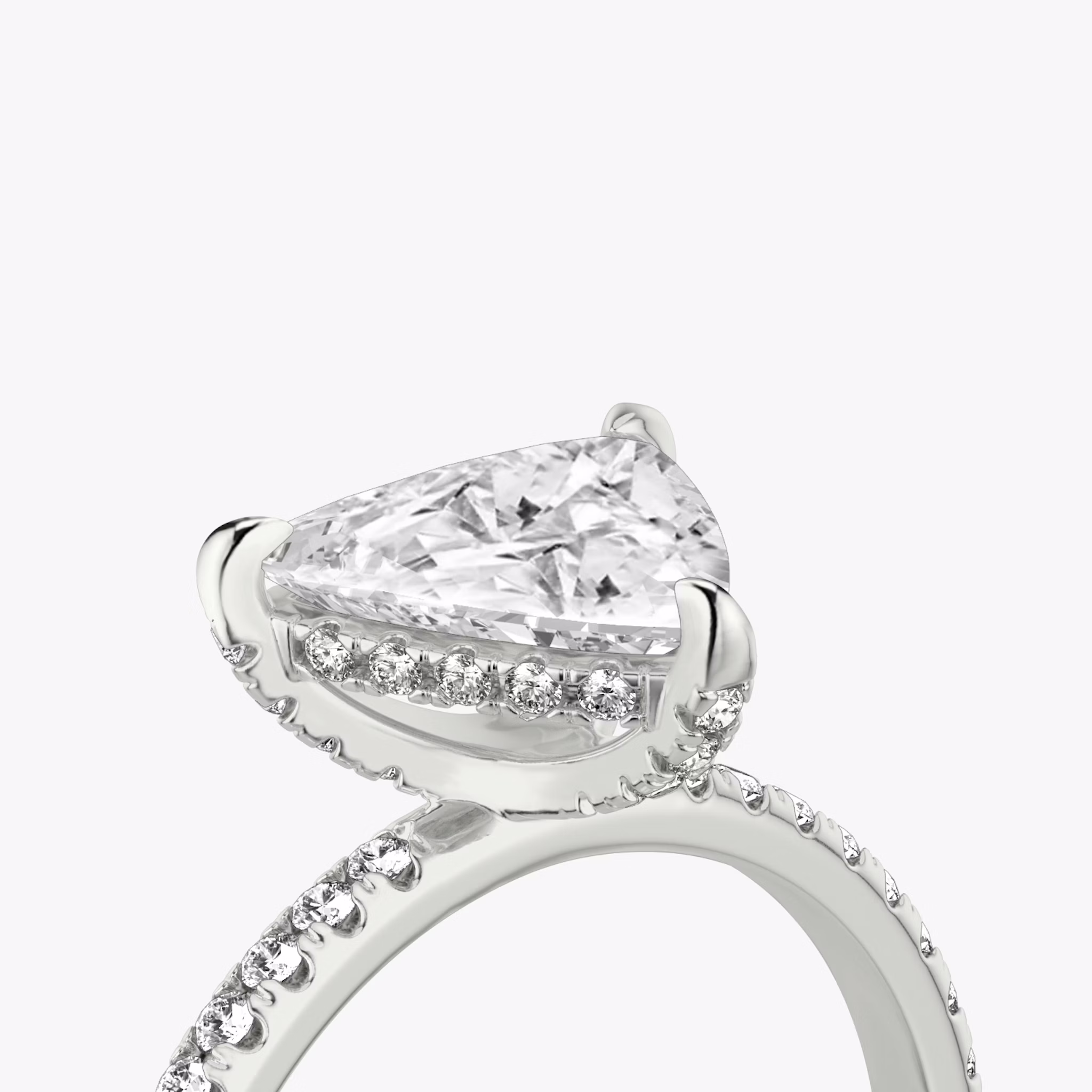 The Classic Hidden Halo | Trillion | 18k | White Gold | bandAccent: Pavé | bandWidth: standard | prongStyle: Pavé | diamondOrientation: vertical | caratWeight: other
