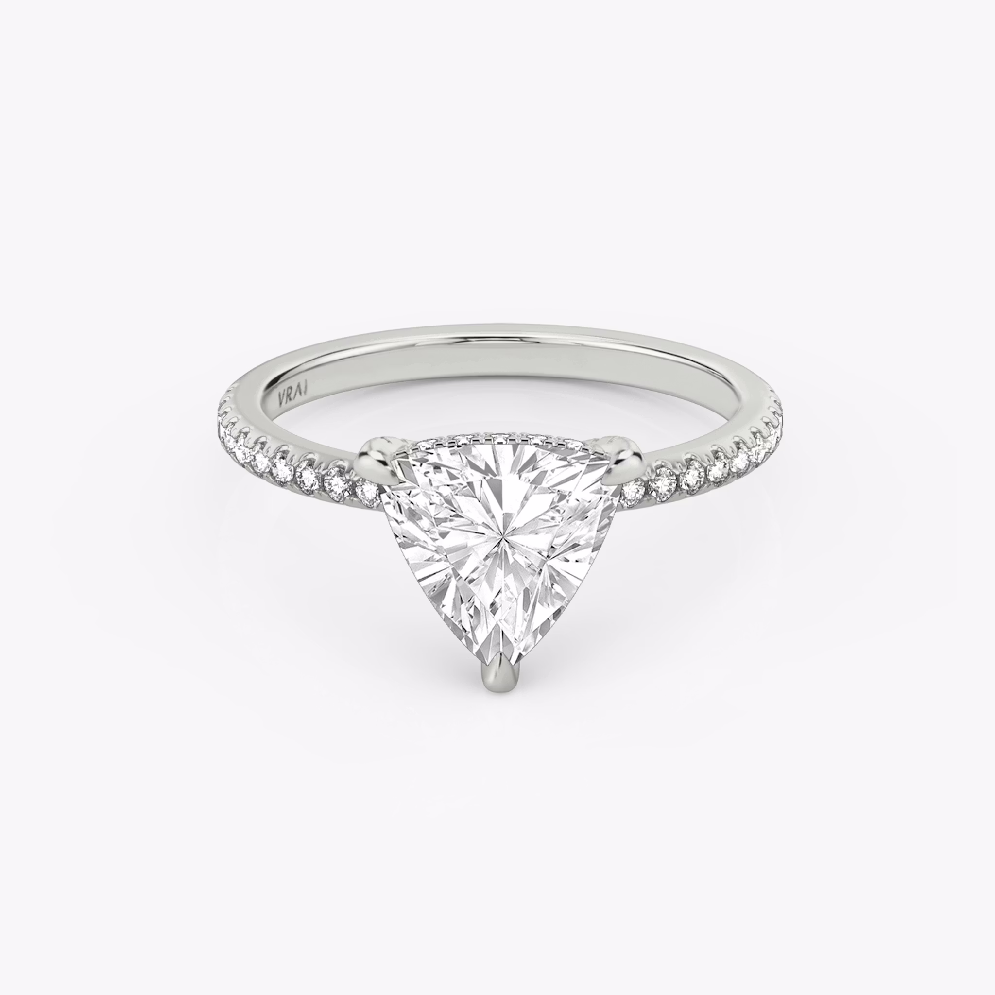 The Classic Hidden Halo | Trillion | 18k | White Gold | bandAccent: Pavé | bandWidth: standard | prongStyle: Pavé | diamondOrientation: vertical | caratWeight: other
