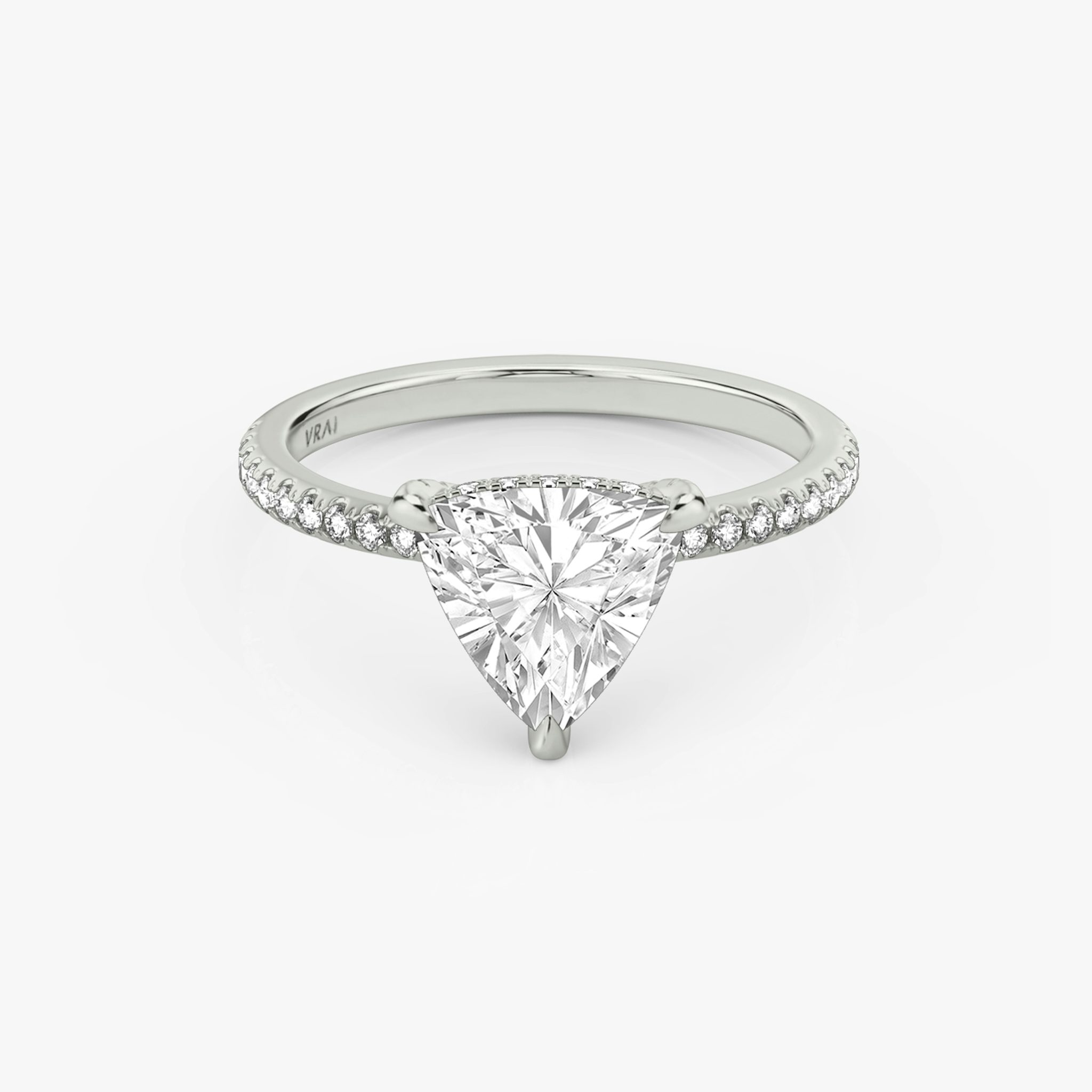 The Classic Hidden Halo | Trillion | 18k | White Gold | bandAccent: Pavé | bandWidth: standard | prongStyle: Pavé | diamondOrientation: vertical | caratWeight: other