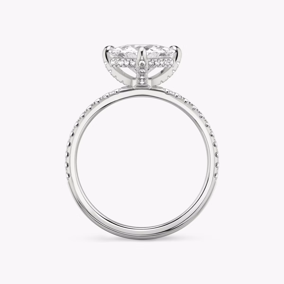 The Classic Hidden Halo | Trillion | 18k | White Gold | bandAccent: Pavé | bandWidth: standard | prongStyle: Pavé | diamondOrientation: vertical | caratWeight: other