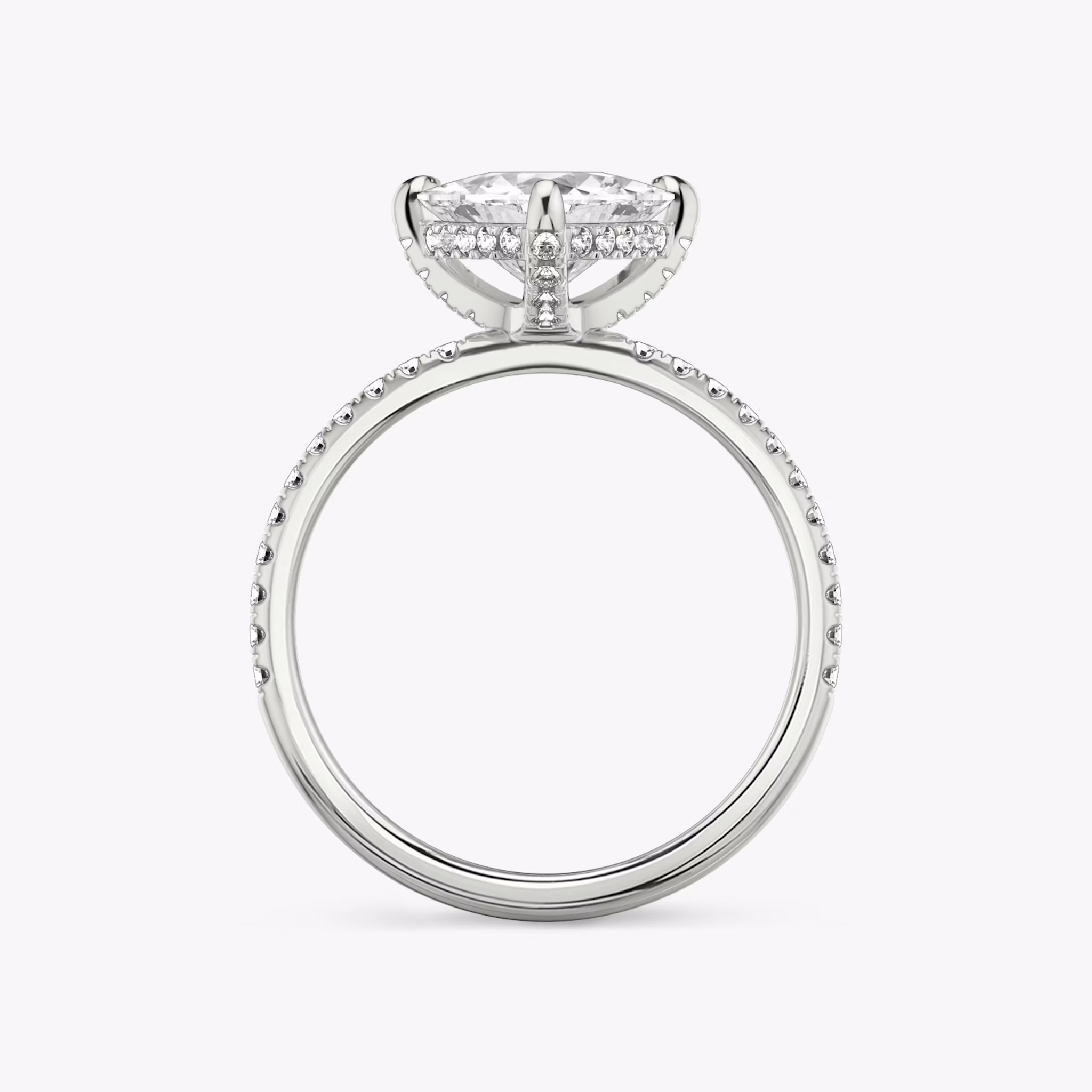 The Classic Hidden Halo | Trillion | 18k | White Gold | bandAccent: Pavé | bandWidth: standard | prongStyle: Pavé | diamondOrientation: vertical | caratWeight: other