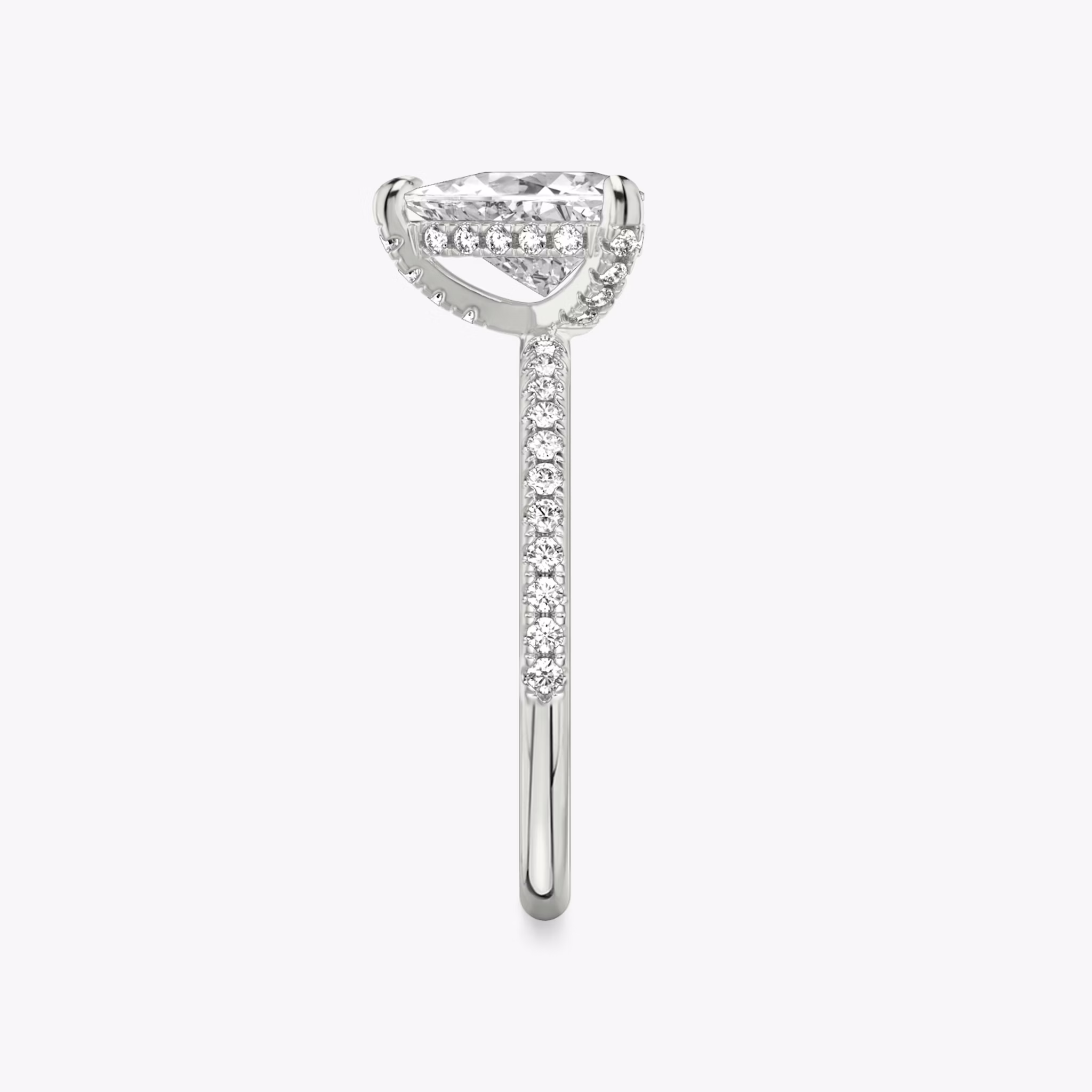 The Classic Hidden Halo | Trillion | 18k | White Gold | bandAccent: Pavé | bandWidth: standard | prongStyle: Pavé | diamondOrientation: vertical | caratWeight: other