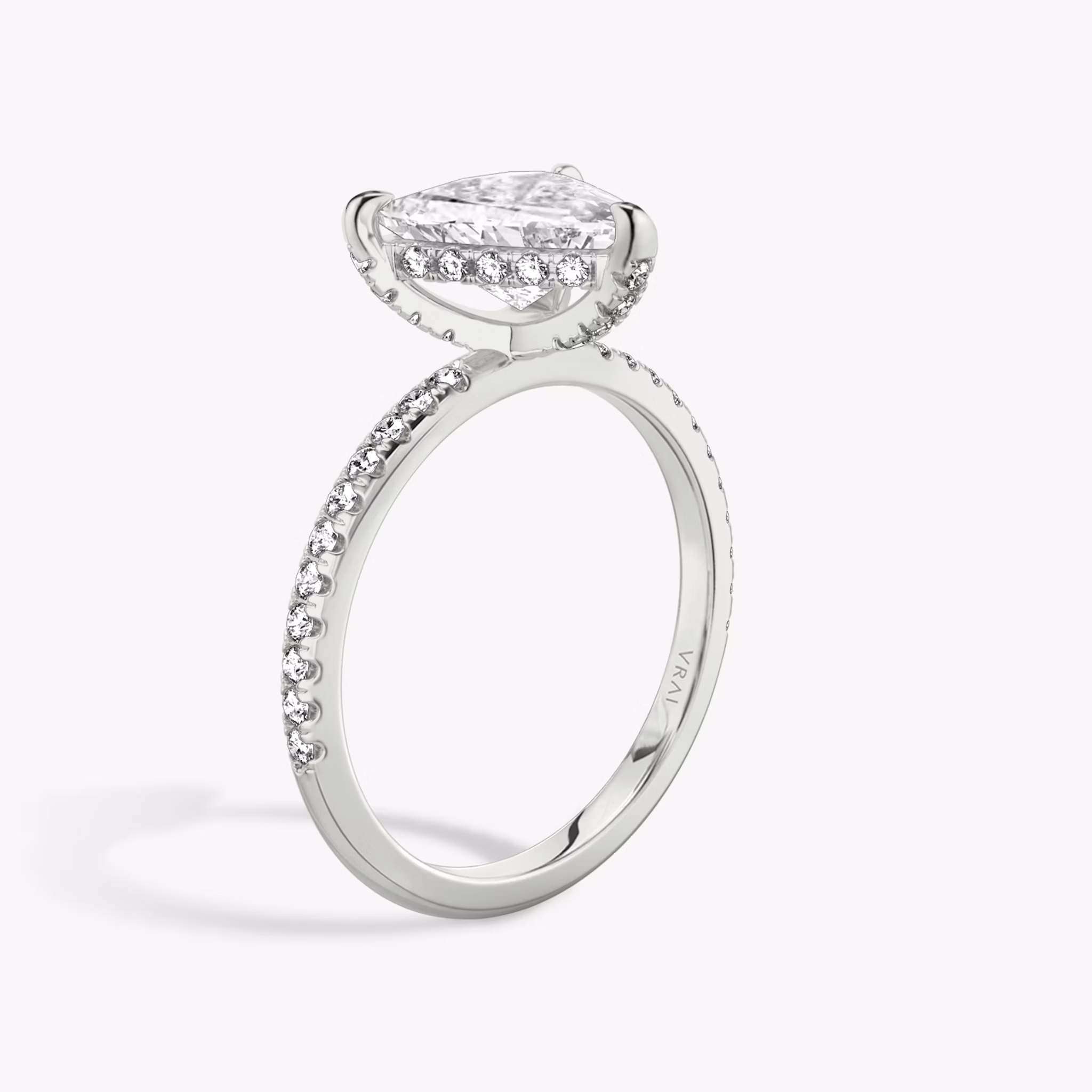The Classic Hidden Halo | Trillion | 18k | White Gold | bandAccent: Pavé | bandWidth: standard | prongStyle: Pavé | diamondOrientation: vertical | caratWeight: other