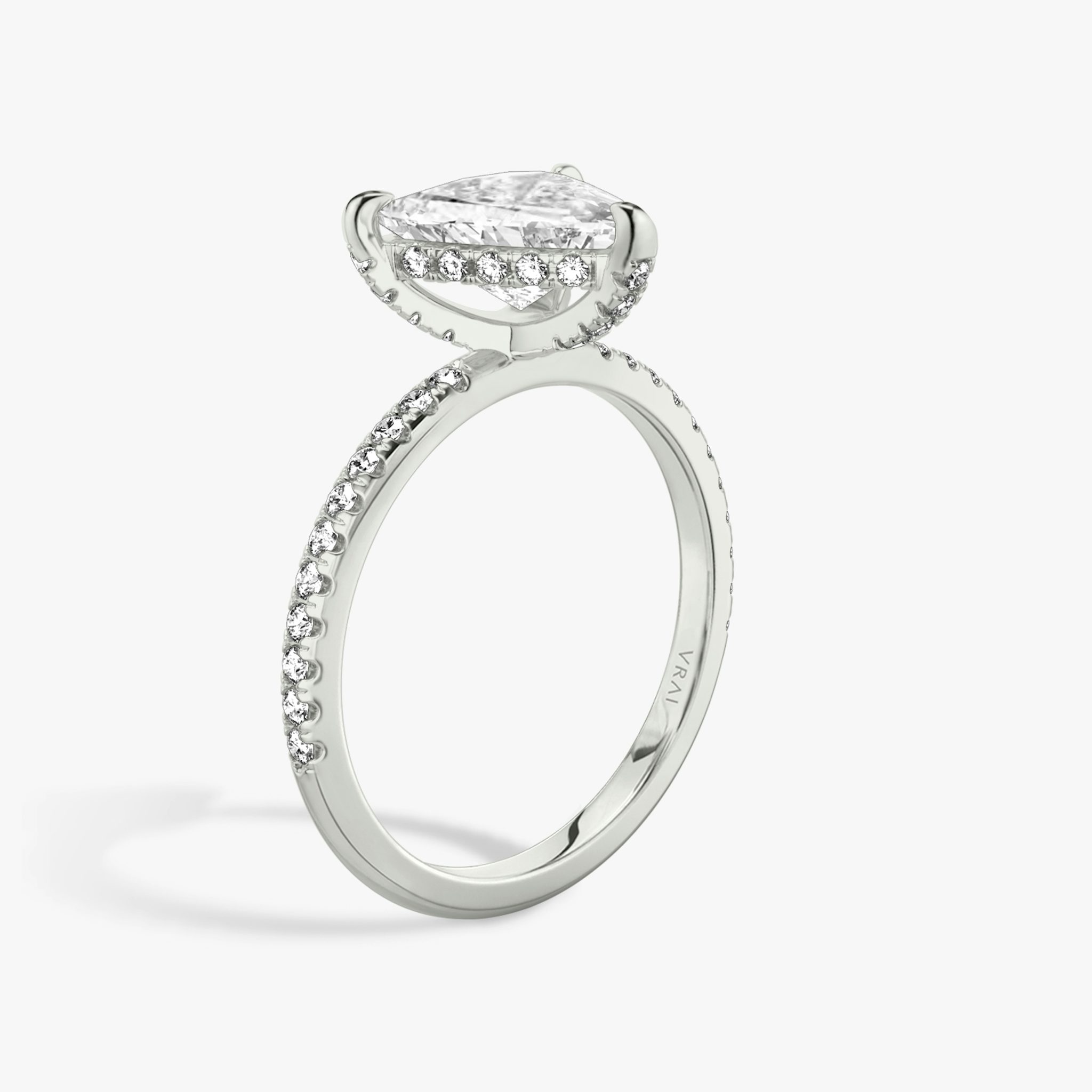 The Classic Hidden Halo | Trillion | 18k | White Gold | bandAccent: Pavé | bandWidth: standard | prongStyle: Pavé | diamondOrientation: vertical | caratWeight: other