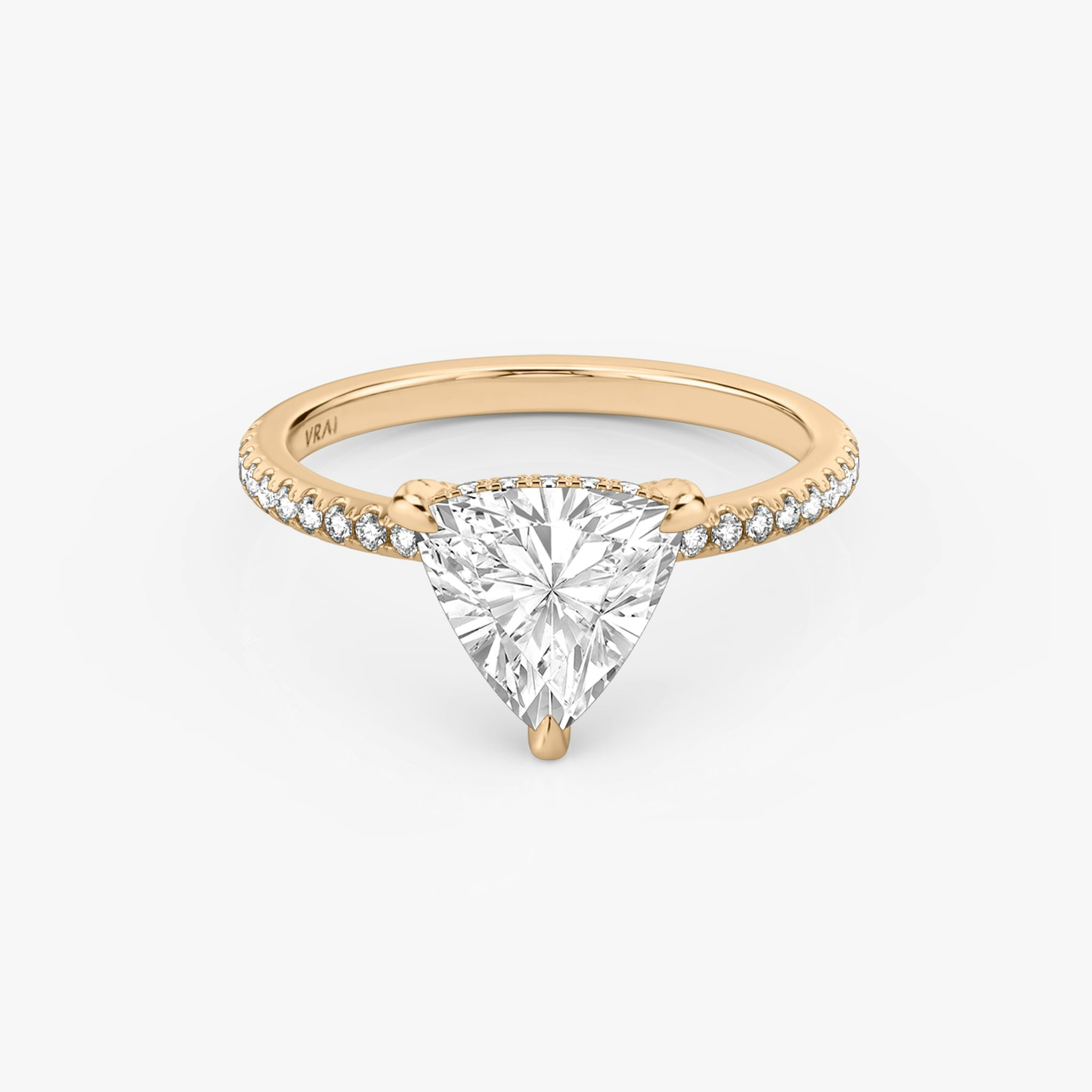 The Classic Hidden Halo | Trillion | 14k | Rose Gold | bandAccent: Pavé | bandWidth: standard | prongStyle: Pavé | diamondOrientation: vertical | caratWeight: other
