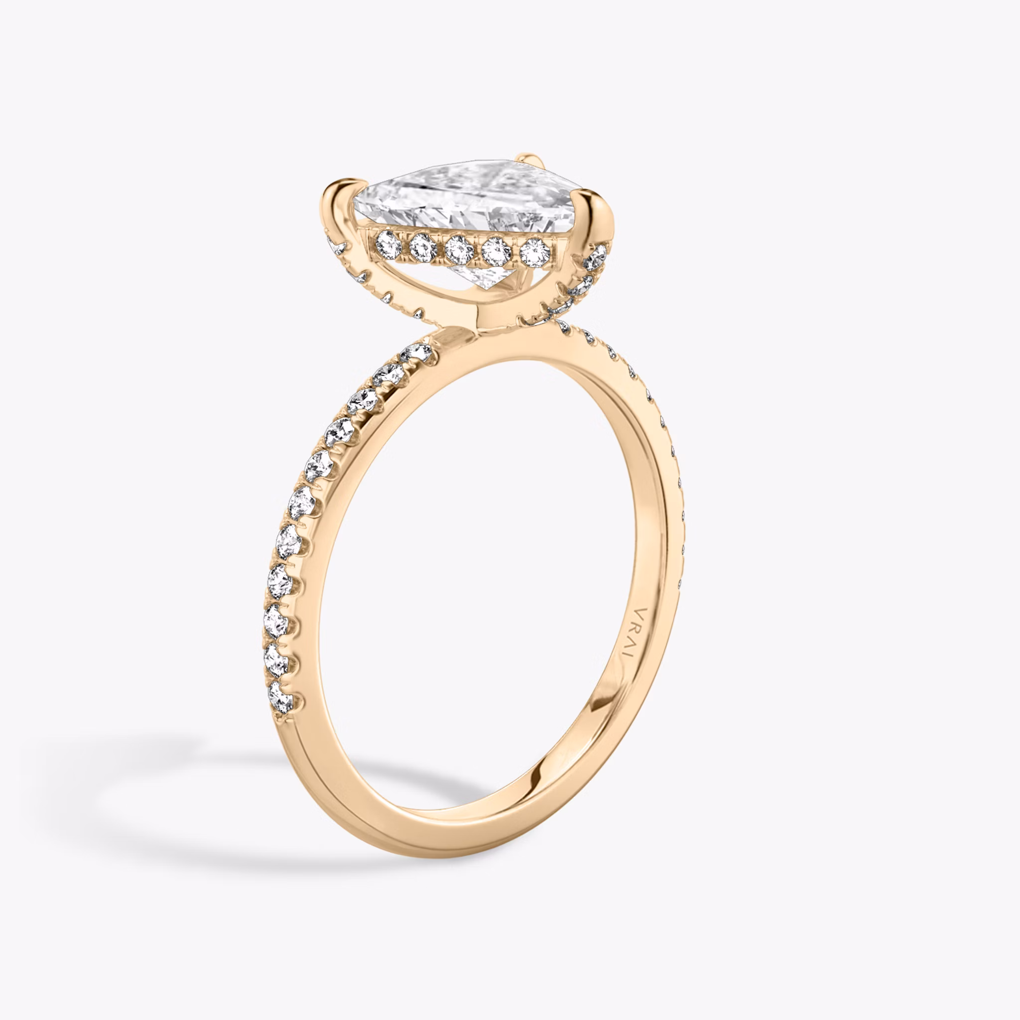 The Classic Hidden Halo | Trillion | 14k | Rose Gold | bandAccent: Pavé | bandWidth: standard | prongStyle: Pavé | diamondOrientation: vertical | caratWeight: other