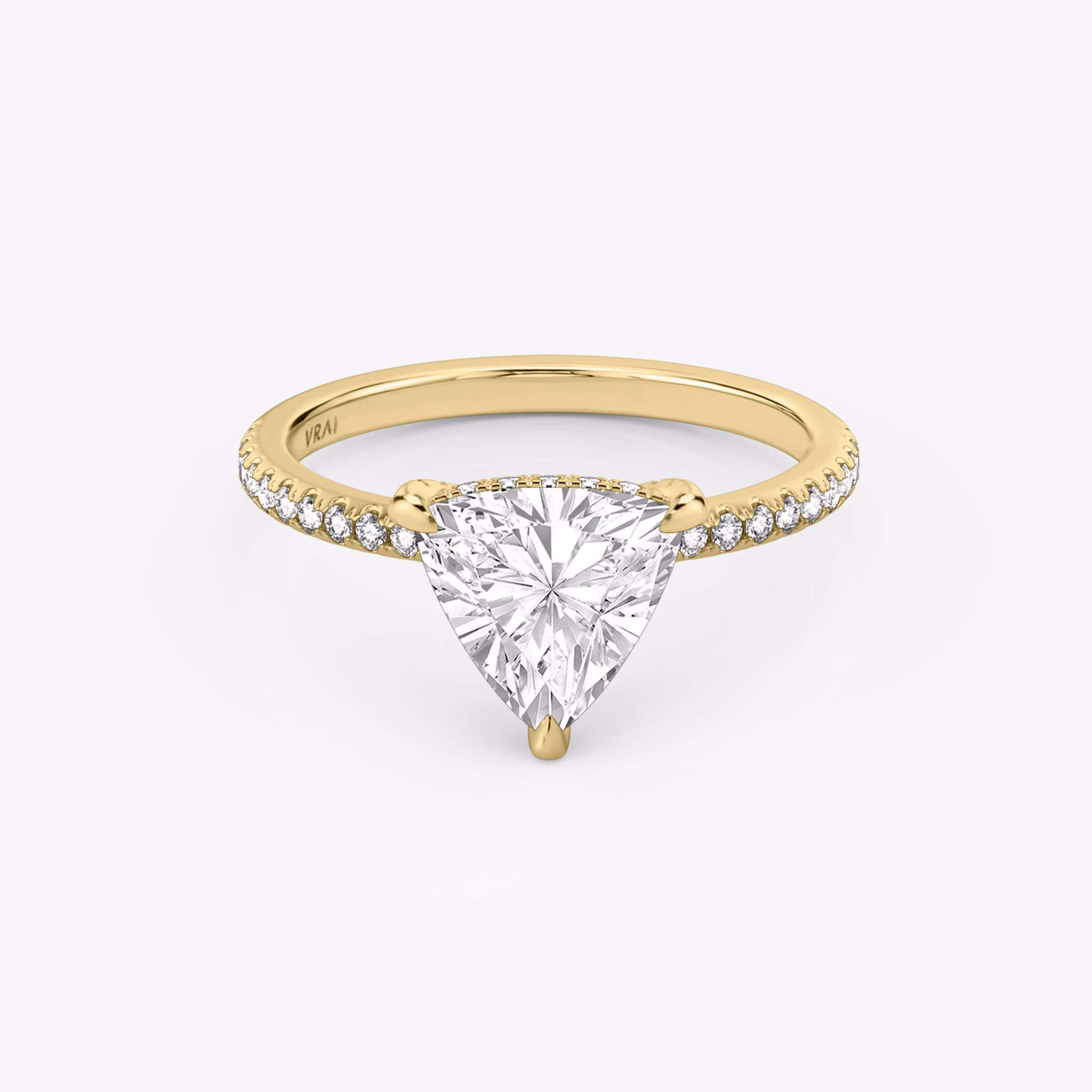 The Classic Hidden Halo | Trillion | 18k | Yellow Gold | bandAccent: Pavé | bandWidth: standard | prongStyle: Pavé | diamondOrientation: vertical | caratWeight: other