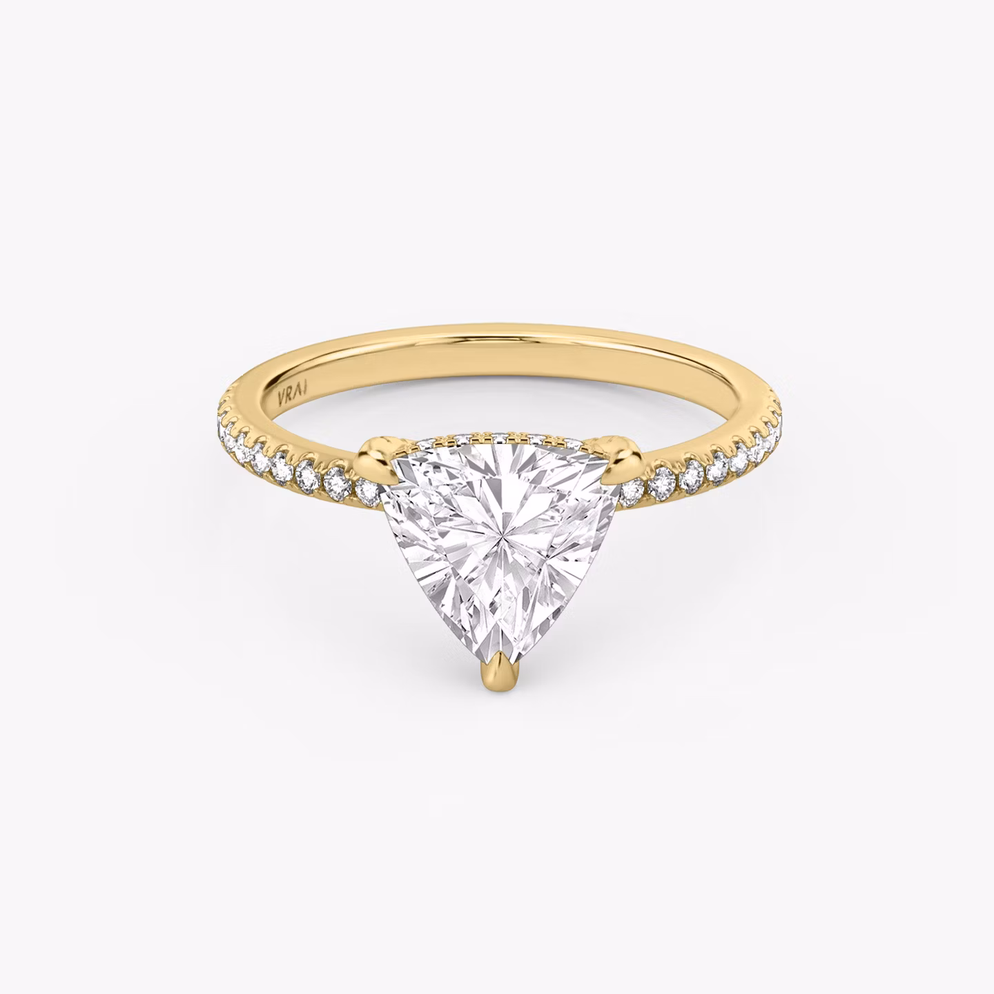 The Classic Hidden Halo | Trillion | 18k | Yellow Gold | bandAccent: Pavé | bandWidth: standard | prongStyle: Pavé | diamondOrientation: vertical | caratWeight: other