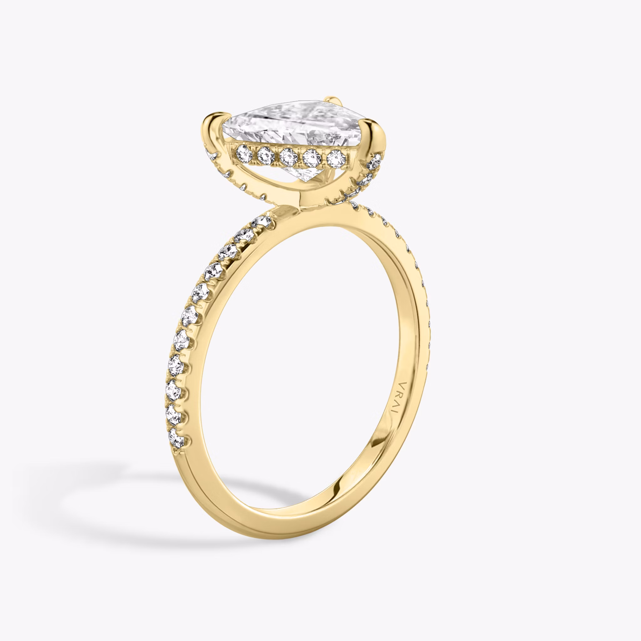 The Classic Hidden Halo | Trillion | 18k | Yellow Gold | bandAccent: Pavé | bandWidth: standard | prongStyle: Pavé | diamondOrientation: vertical | caratWeight: other