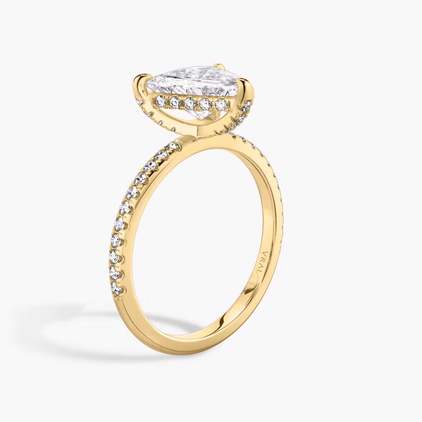 The Classic Hidden Halo | Trillion | 18k | Yellow Gold | bandAccent: Pavé | bandWidth: standard | prongStyle: Pavé | diamondOrientation: vertical | caratWeight: other