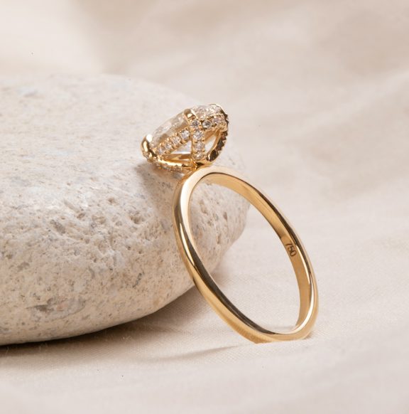 Hidden Feature Engagement Rings The Classic Hidden Halo Oval Engagement Ring in Yellow Gold | Standard ...