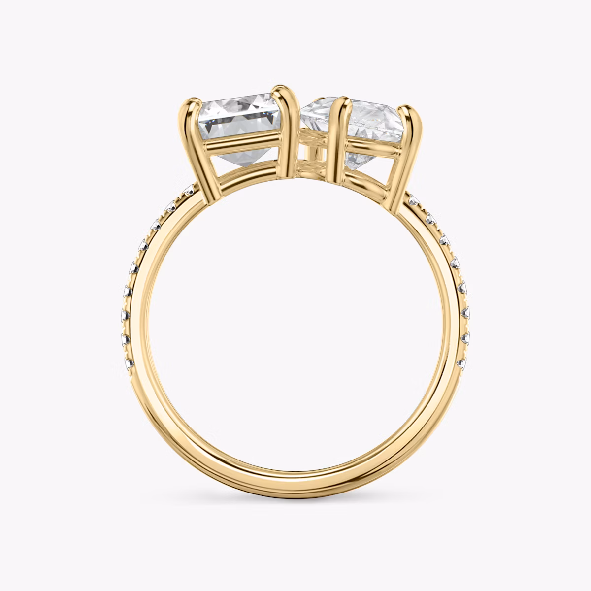 The Toi et Moi | Emerald and Pear | 18k | Yellow Gold | bandAccent: Pavé | diamondOrientation: vertical | caratWeight: other