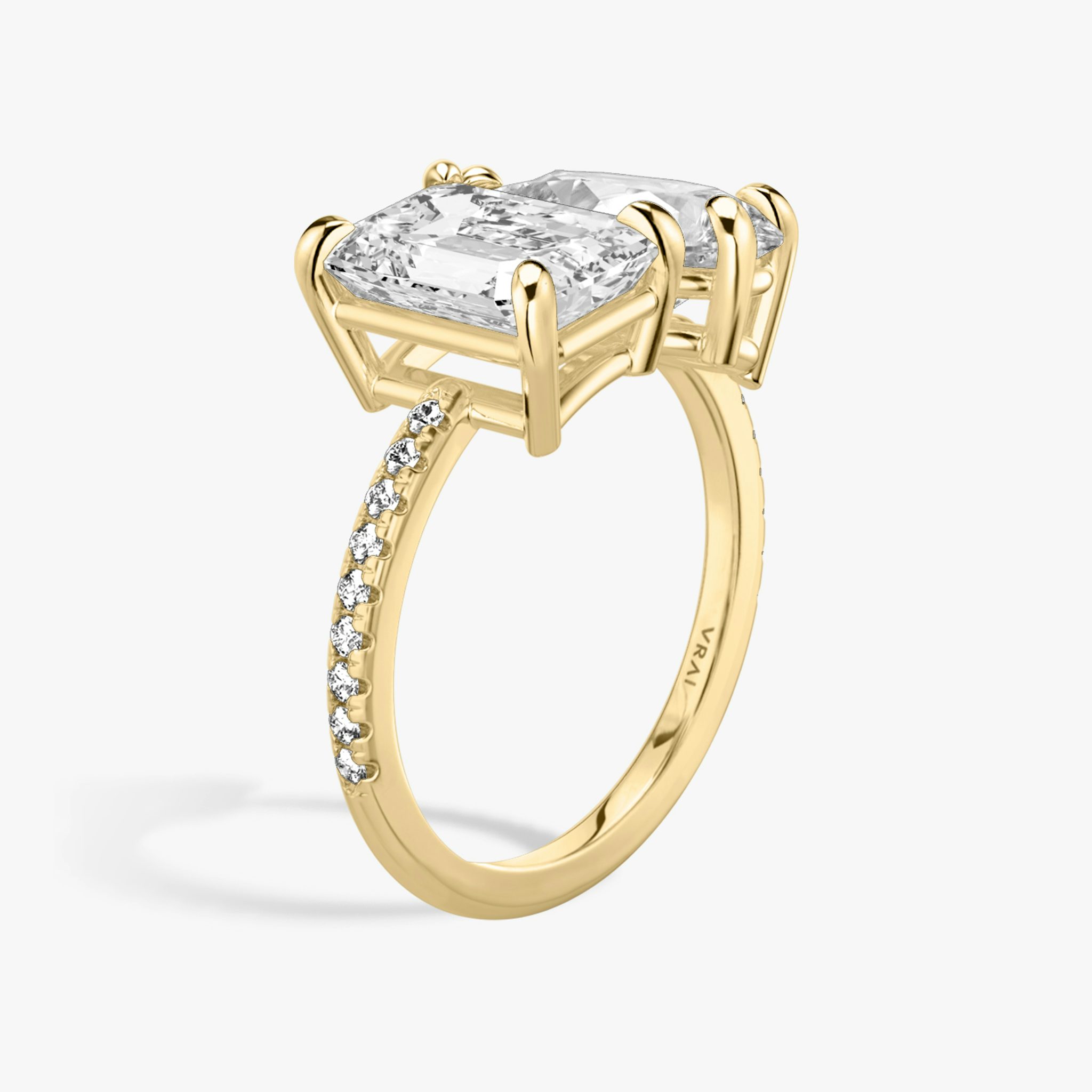 The Toi et Moi | Emerald and Pear | 18k | Yellow Gold | bandAccent: Pavé | diamondOrientation: vertical | caratWeight: other