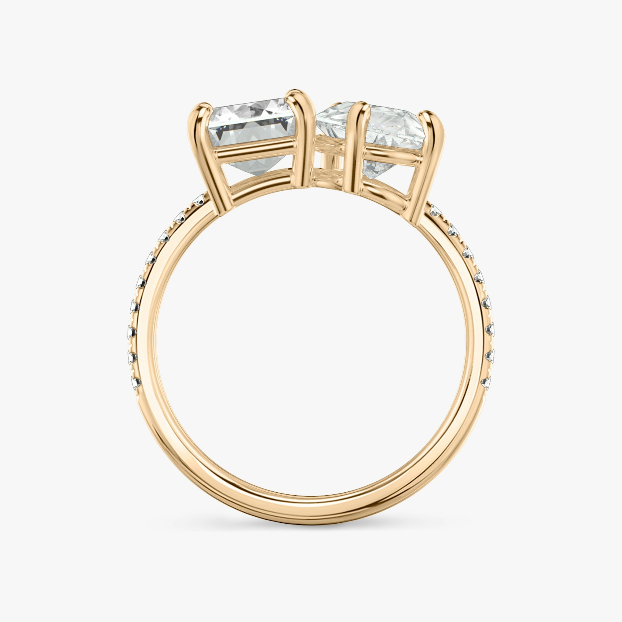 The Toi et Moi | Emerald and Pear | 14k | Rose Gold | bandAccent: Pavé | diamondOrientation: vertical | caratWeight: other
