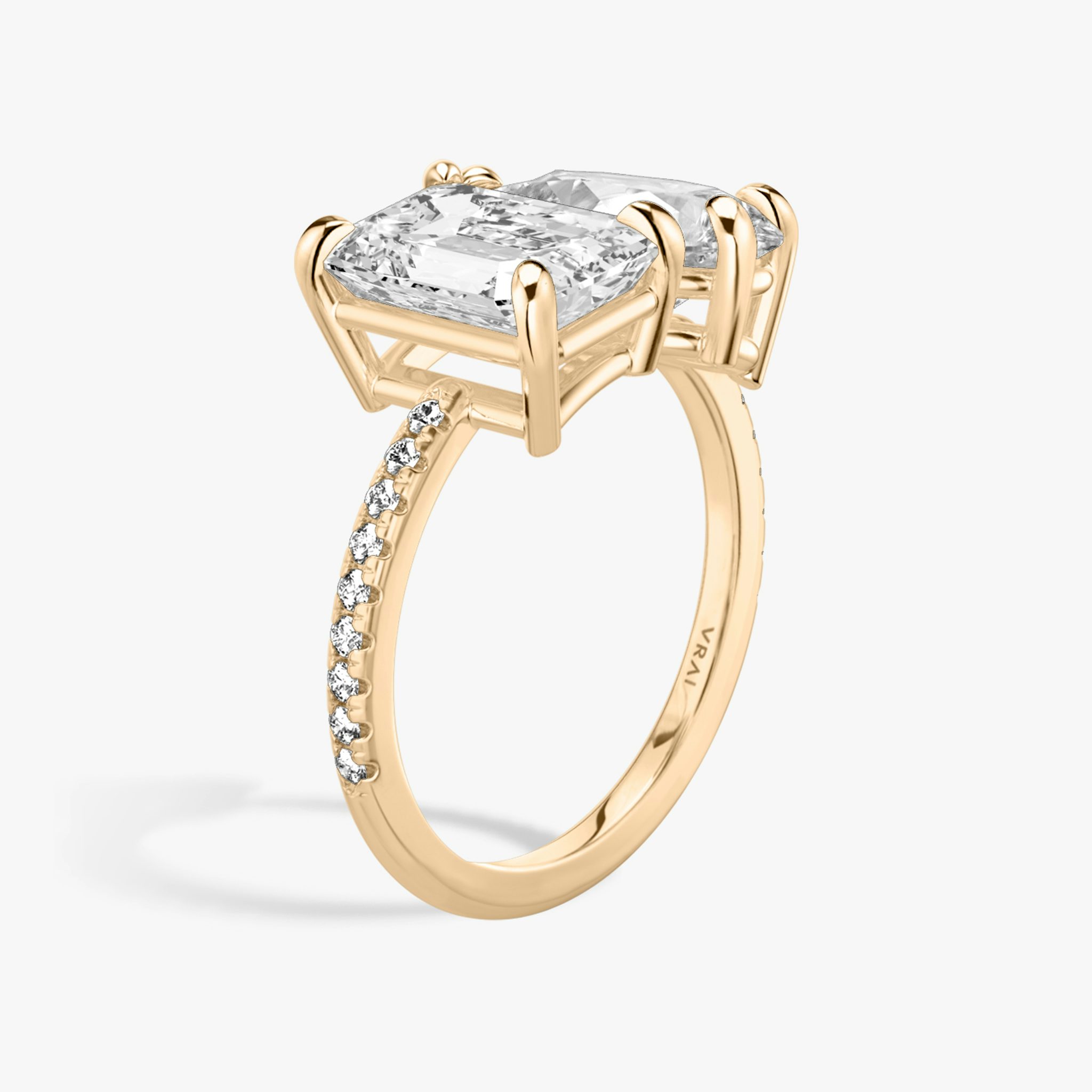 The Toi et Moi | Emerald and Pear | 14k | Rose Gold | bandAccent: Pavé | diamondOrientation: vertical | caratWeight: other