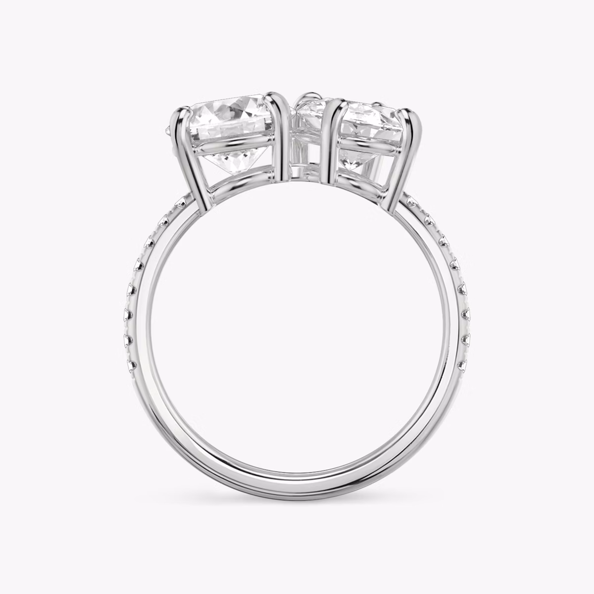 The Toi et Moi | Round Brilliant and Oval | 18k | White Gold | bandAccent: Pavé | diamondOrientation: vertical | caratWeight: other