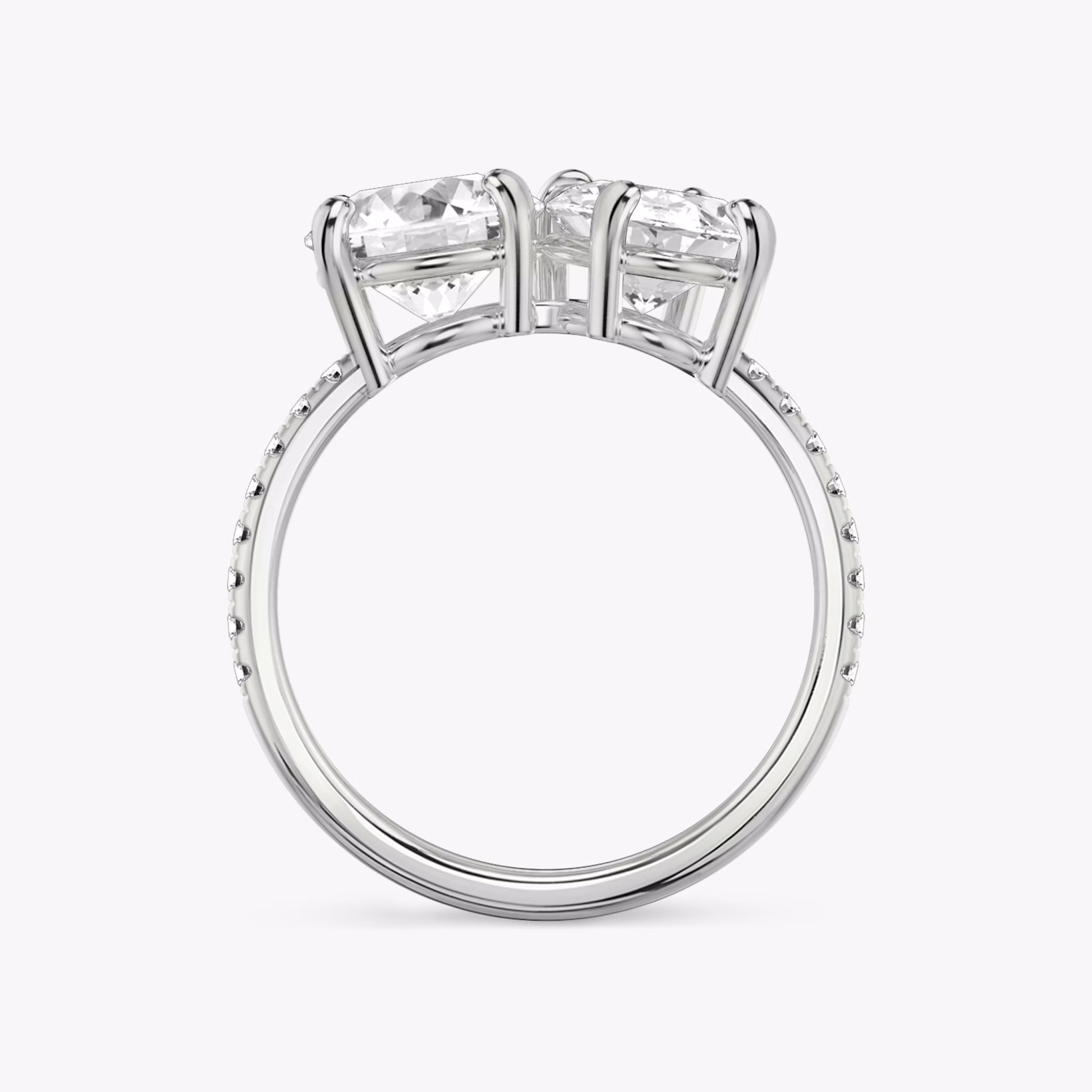 The Toi et Moi | Round Brilliant and Oval | Platinum | bandAccent: Pavé | diamondOrientation: vertical | caratWeight: other