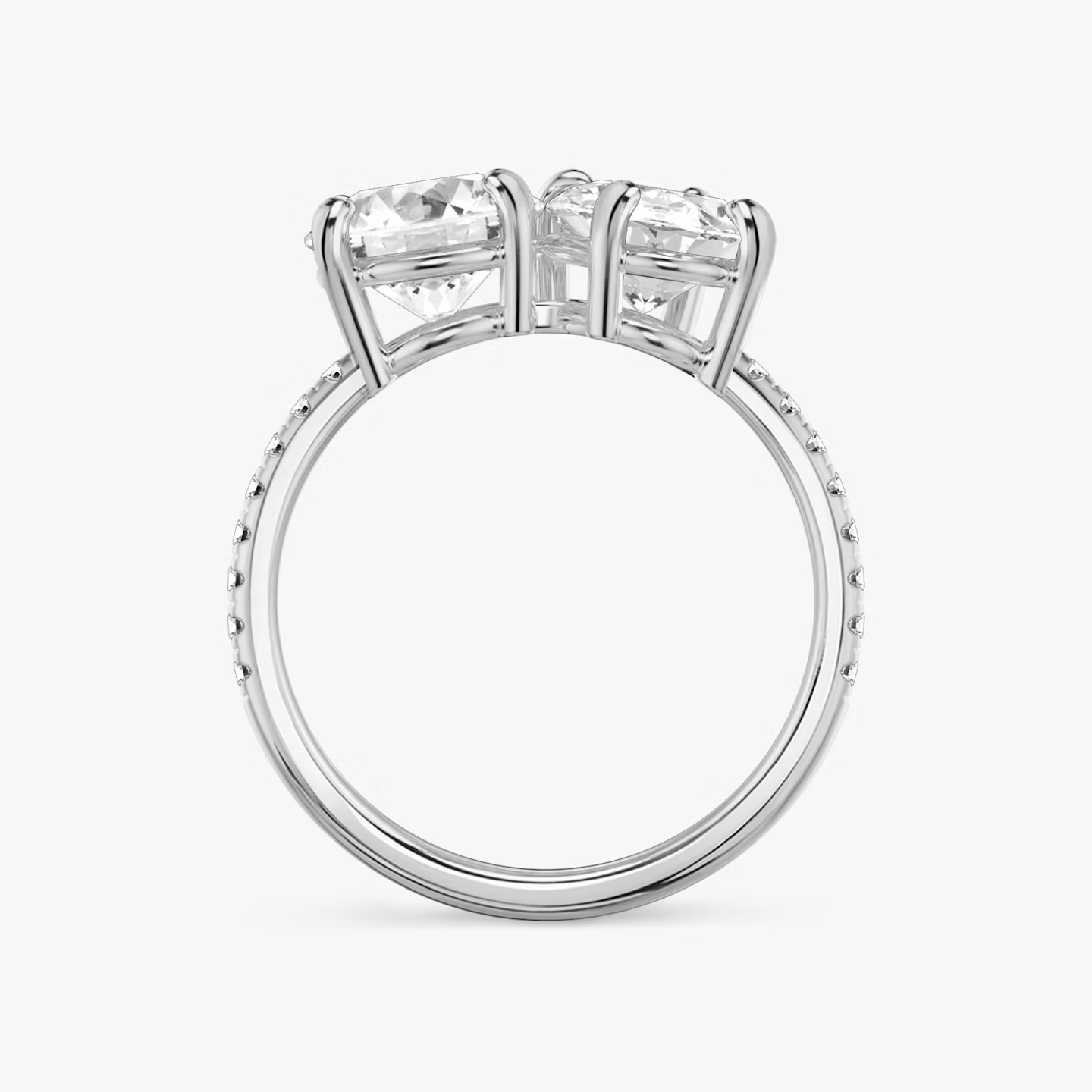 The Toi et Moi | Round Brilliant and Oval | Platinum | bandAccent: Pavé | diamondOrientation: vertical | caratWeight: other