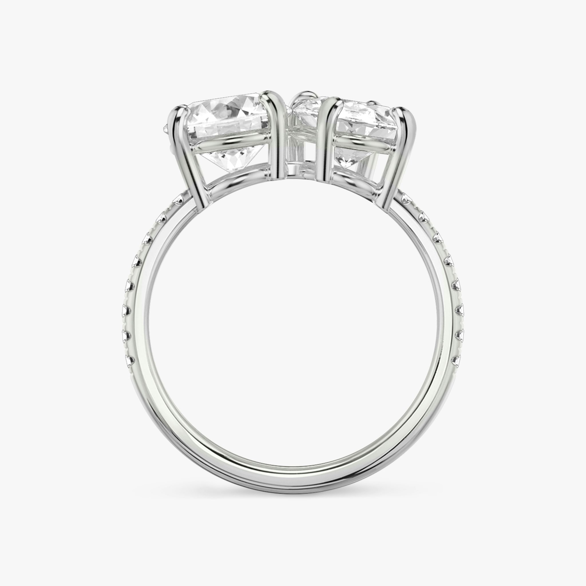 The Toi et Moi | Round Brilliant and Oval | Platinum | bandAccent: Pavé | diamondOrientation: vertical | caratWeight: other