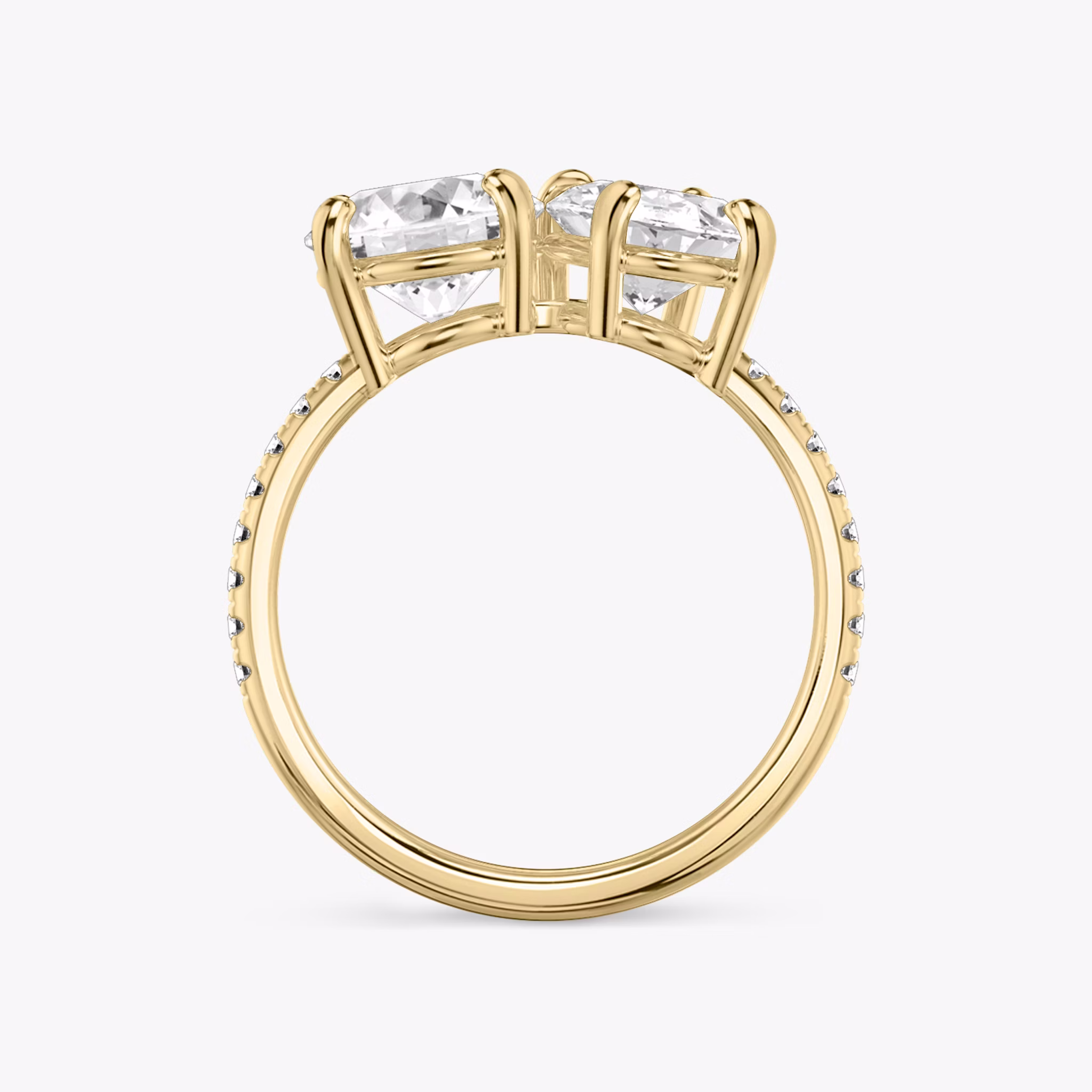 The Toi et Moi | Round Brilliant and Oval | 18k | Yellow Gold | bandAccent: Pavé | diamondOrientation: vertical | caratWeight: other