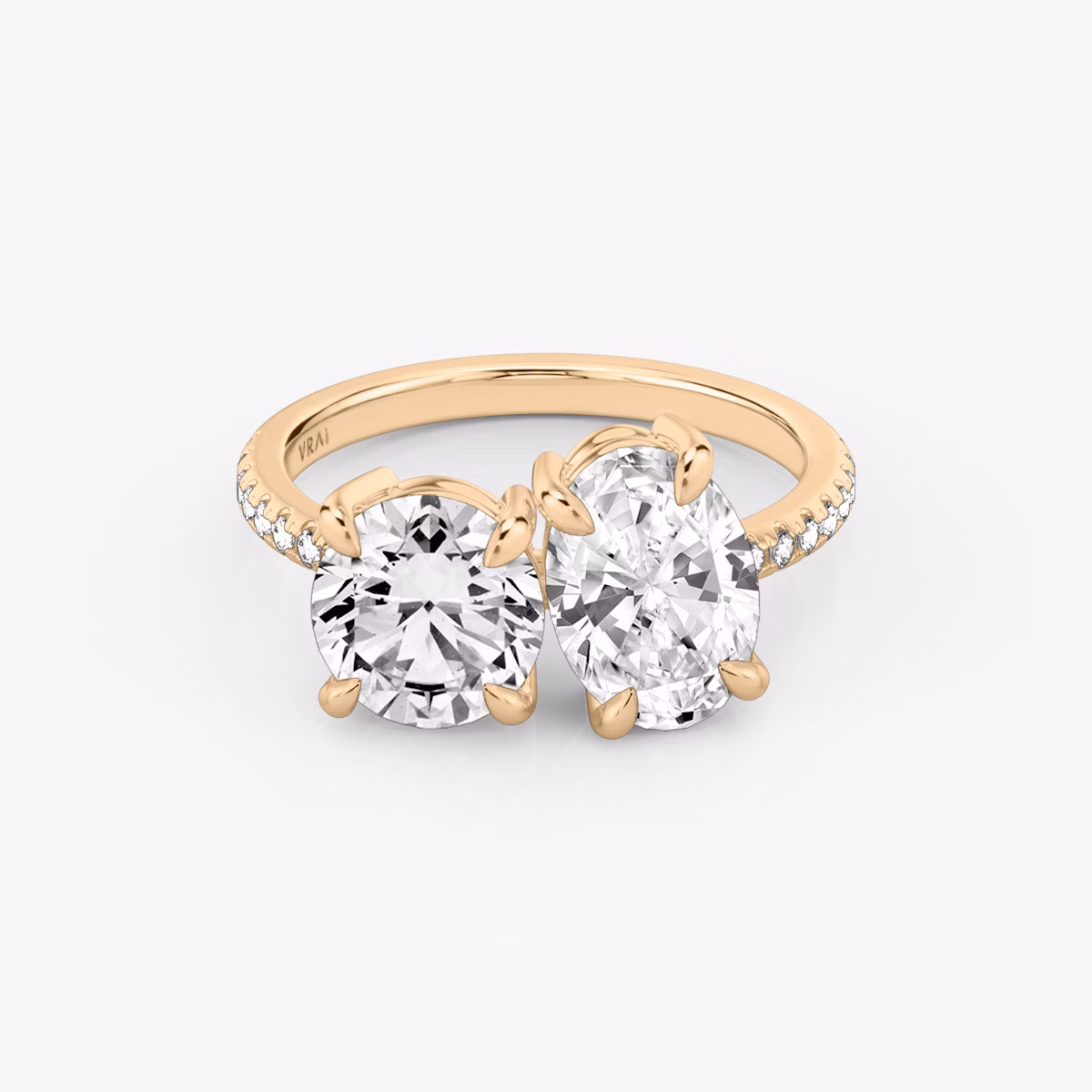 The Toi et Moi | Round Brilliant and Oval | 14k | Rose Gold | bandAccent: Pavé | diamondOrientation: vertical | caratWeight: other