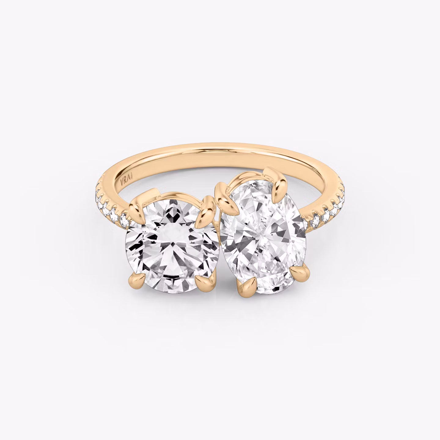 The Toi et Moi | Round Brilliant and Oval | 14k | Rose Gold | bandAccent: Pavé | diamondOrientation: vertical | caratWeight: other