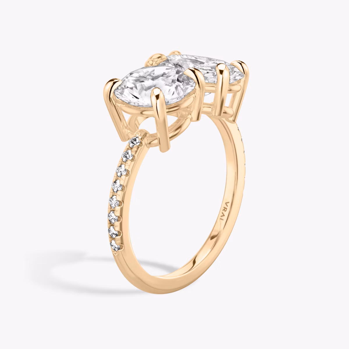 The Toi et Moi | Round Brilliant and Oval | 14k | Rose Gold | bandAccent: Pavé | diamondOrientation: vertical | caratWeight: other