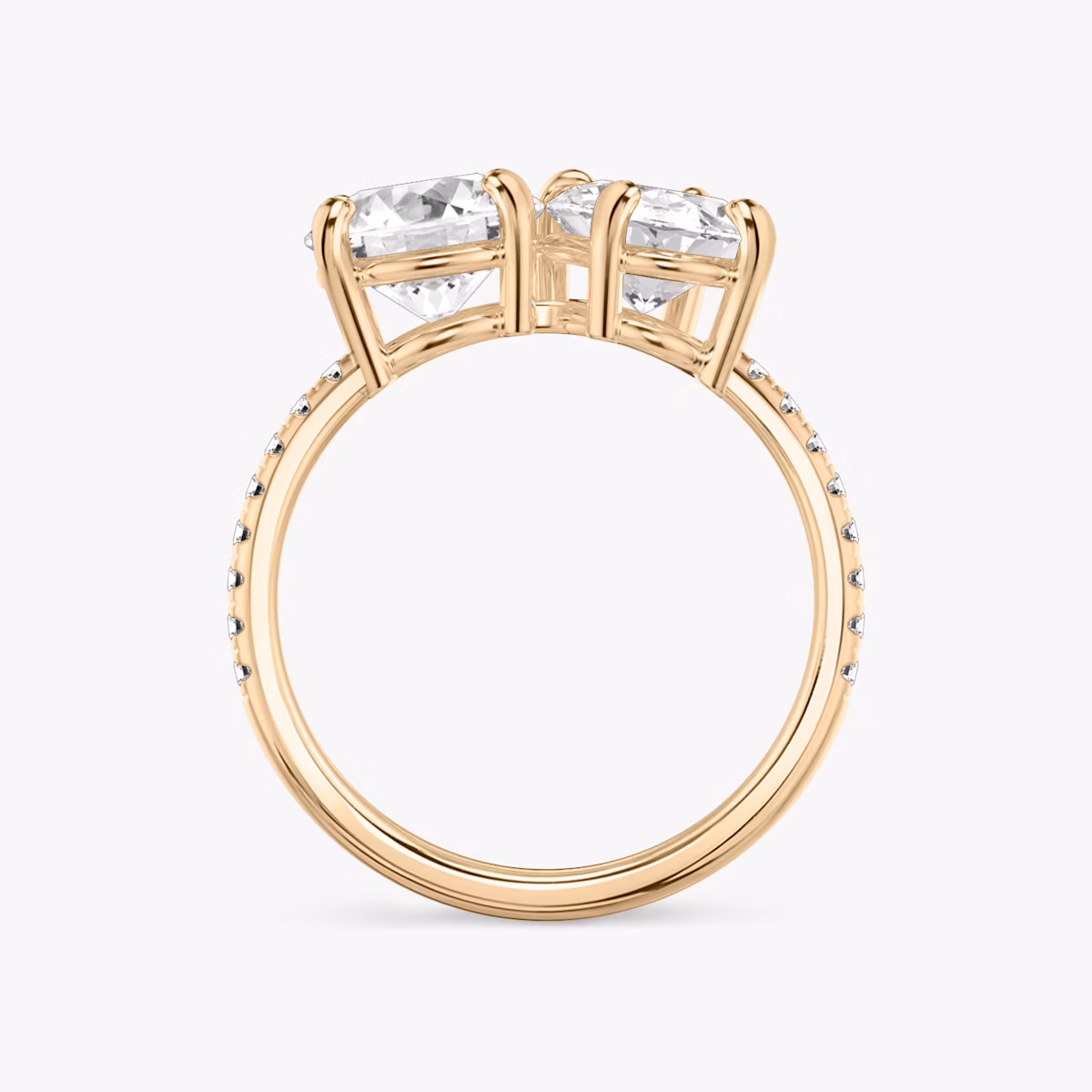 The Toi et Moi | Round Brilliant and Oval | 14k | Rose Gold | bandAccent: Pavé | diamondOrientation: vertical | caratWeight: other