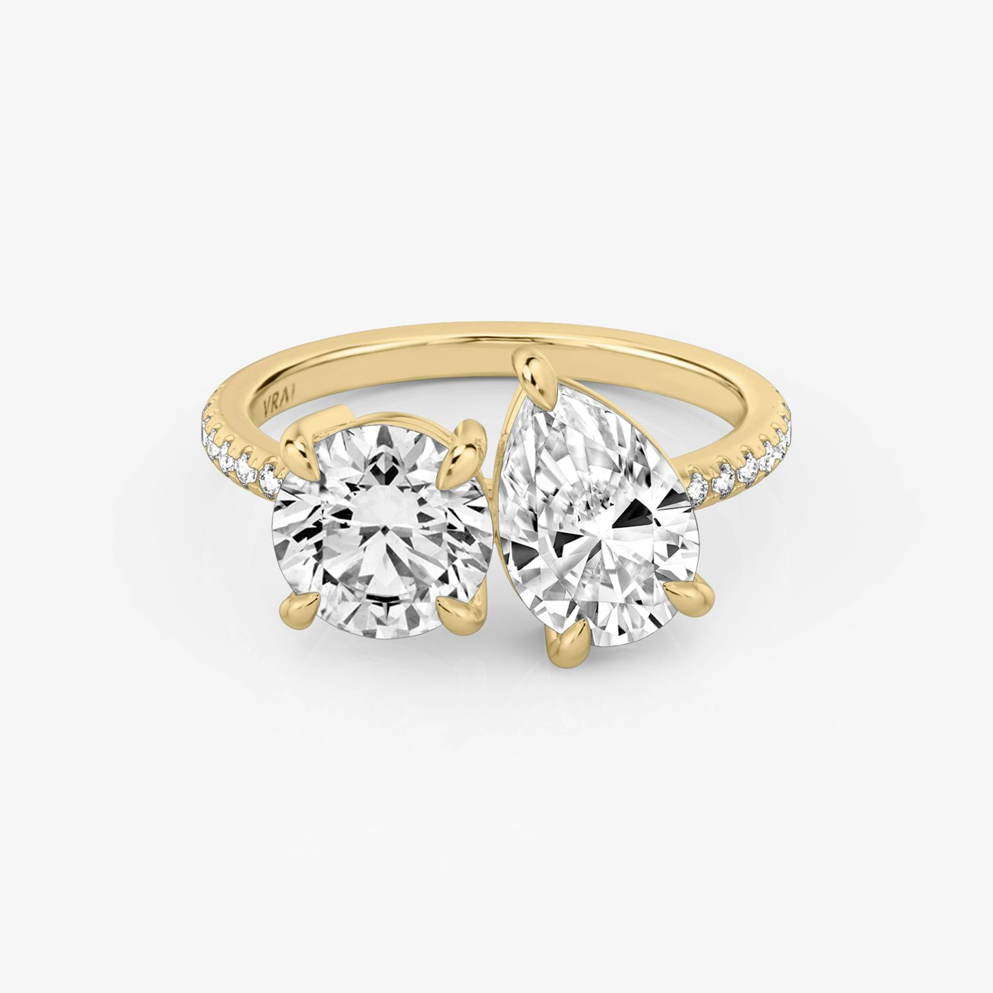 The Toi et Moi | Round Brilliant and Pear | 18k | Yellow Gold | bandAccent: Pavé | diamondOrientation: vertical | caratWeight: other