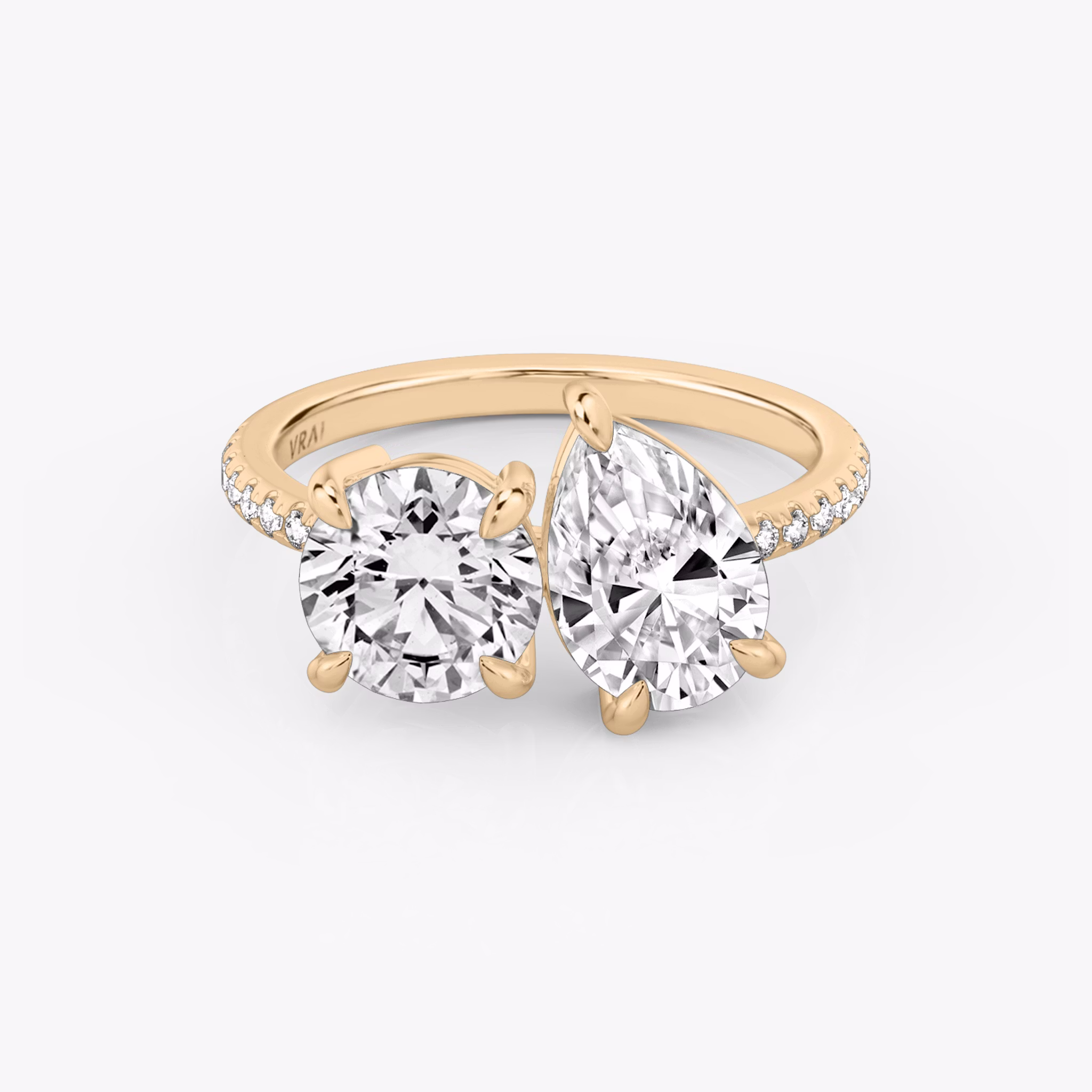 The Toi et Moi | Round Brilliant and Pear | 14k | Rose Gold | bandAccent: Pavé | diamondOrientation: vertical | caratWeight: other
