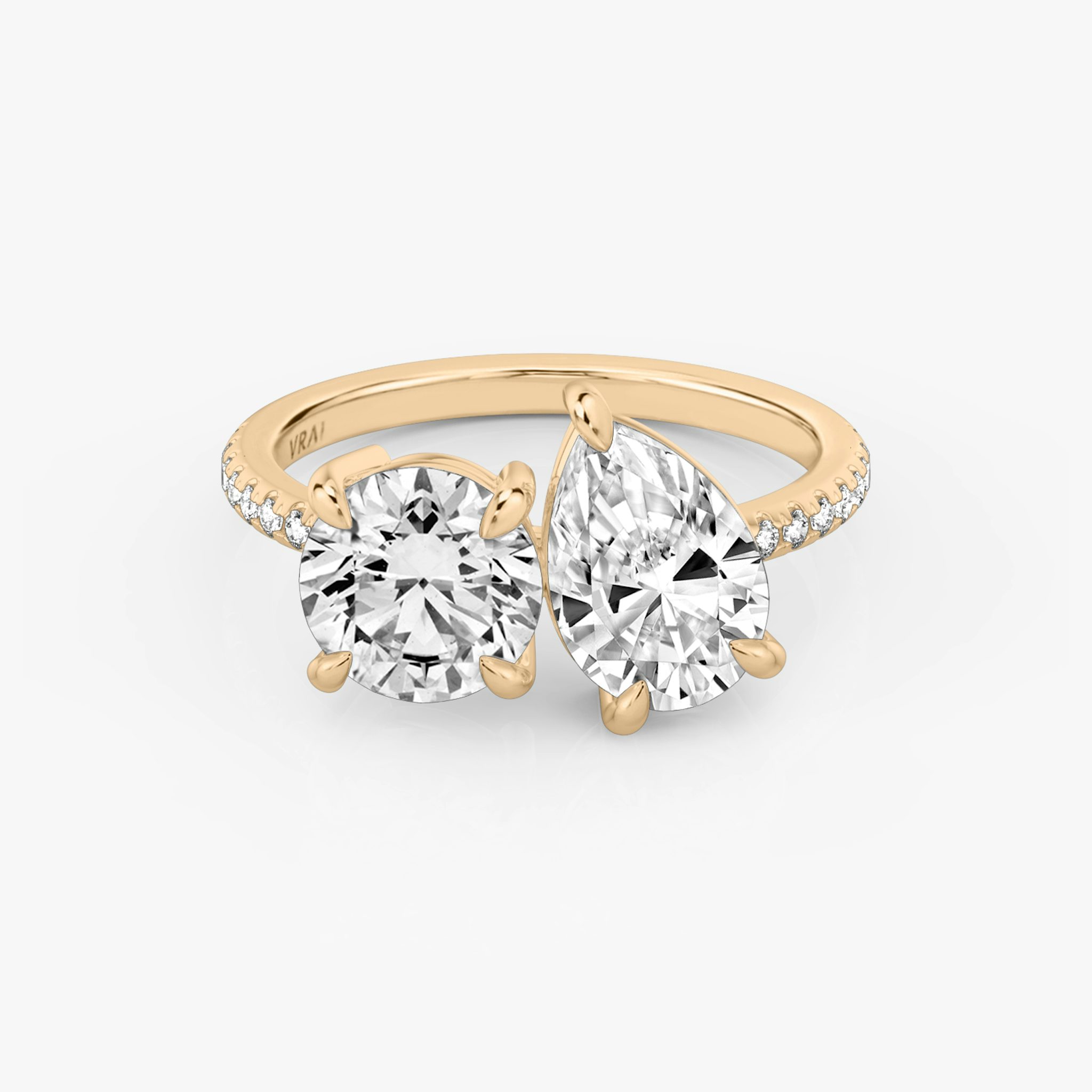 The Toi et Moi | Round Brilliant and Pear | 14k | Rose Gold | bandAccent: Pavé | diamondOrientation: vertical | caratWeight: other
