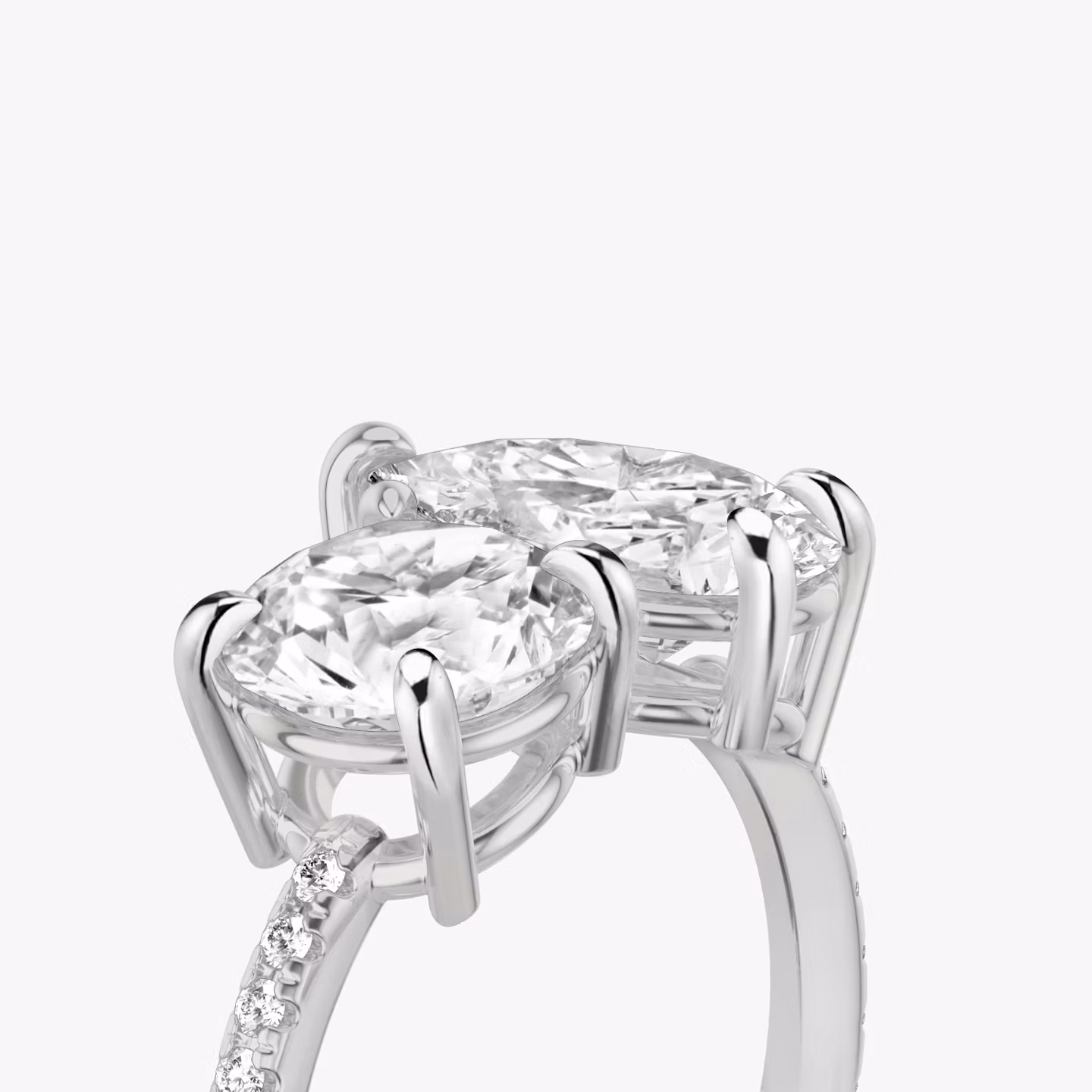 The Toi et Moi | Round Brilliant and Pear | 18k | White Gold | bandAccent: Pavé | diamondOrientation: vertical | caratWeight: other