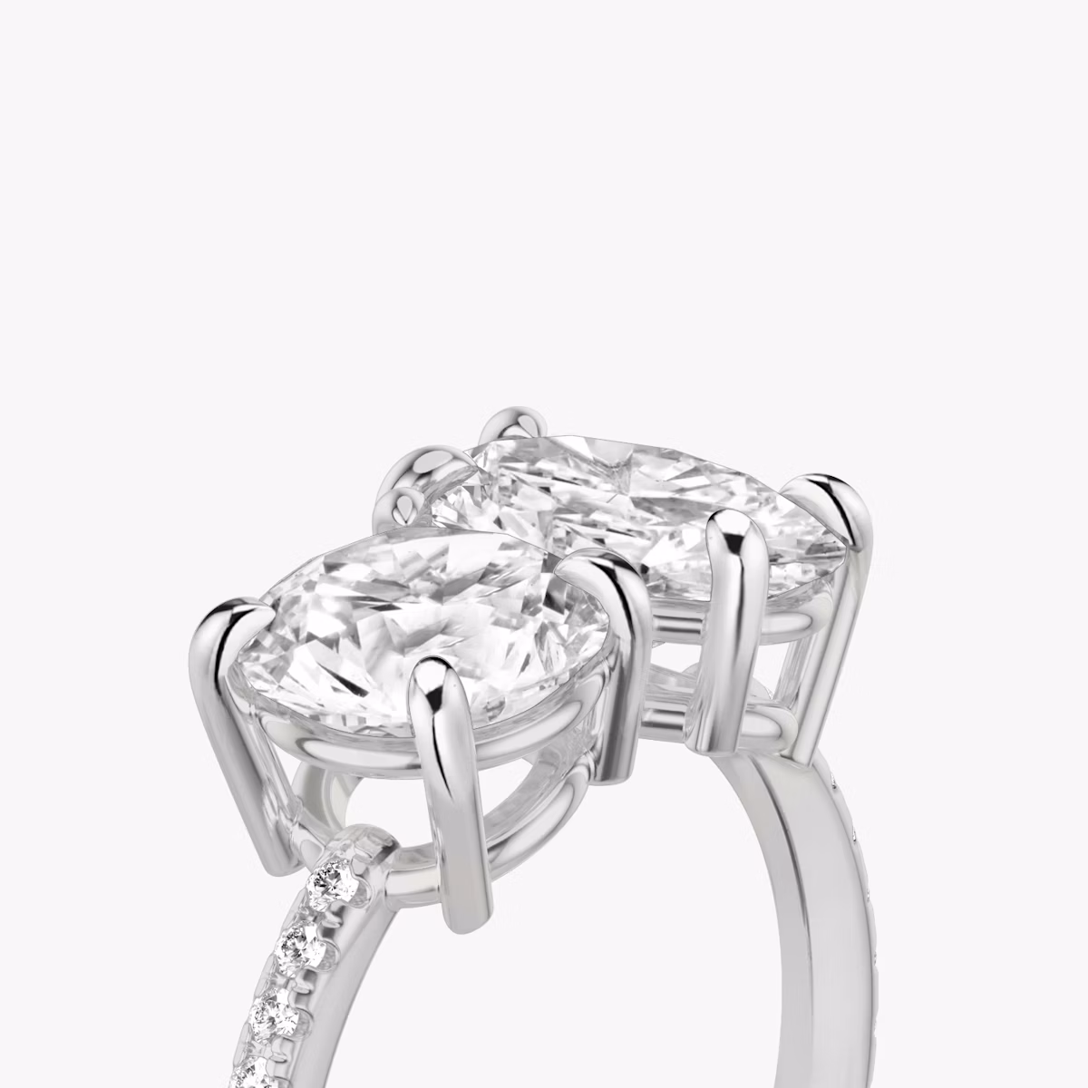 The Toi et Moi | Round Brilliant and Oval | 18k | White Gold | bandAccent: Pavé | diamondOrientation: vertical | caratWeight: other