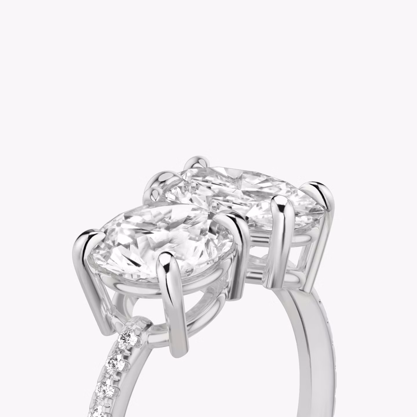 The Toi et Moi | Round Brilliant and Oval | Platinum | bandAccent: Pavé | diamondOrientation: vertical | caratWeight: other
