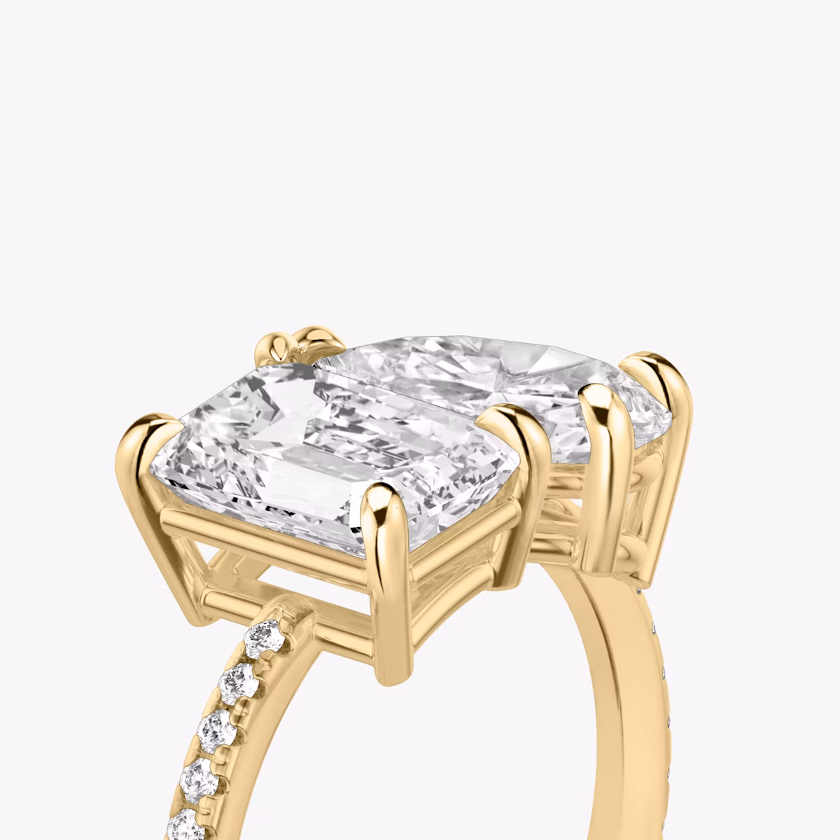 The Toi et Moi | Emerald and Pear | 18k | Yellow Gold | bandAccent: Pavé | diamondOrientation: vertical | caratWeight: other