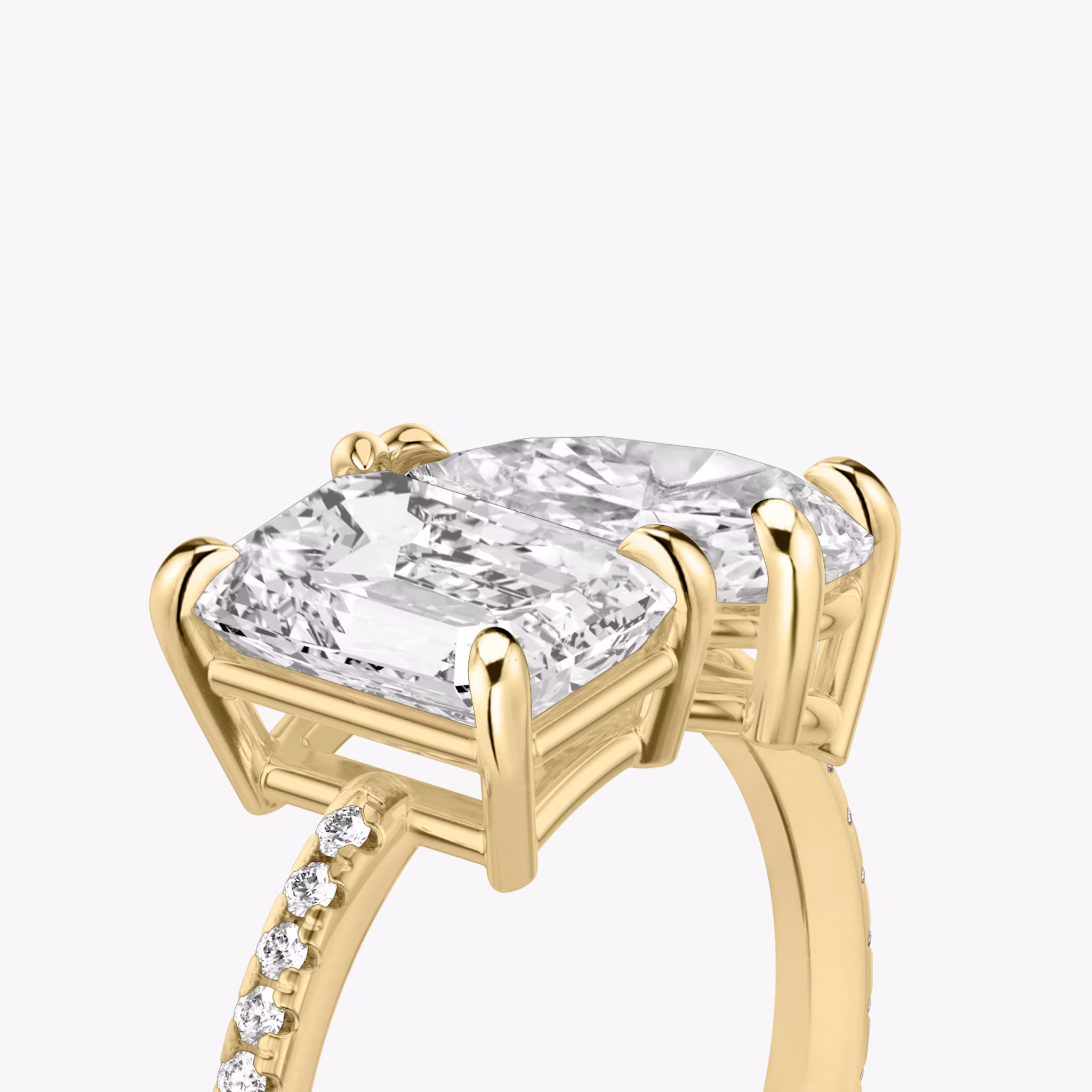 The Toi et Moi | Emerald and Pear | 18k | Yellow Gold | bandAccent: Pavé | diamondOrientation: vertical | caratWeight: other