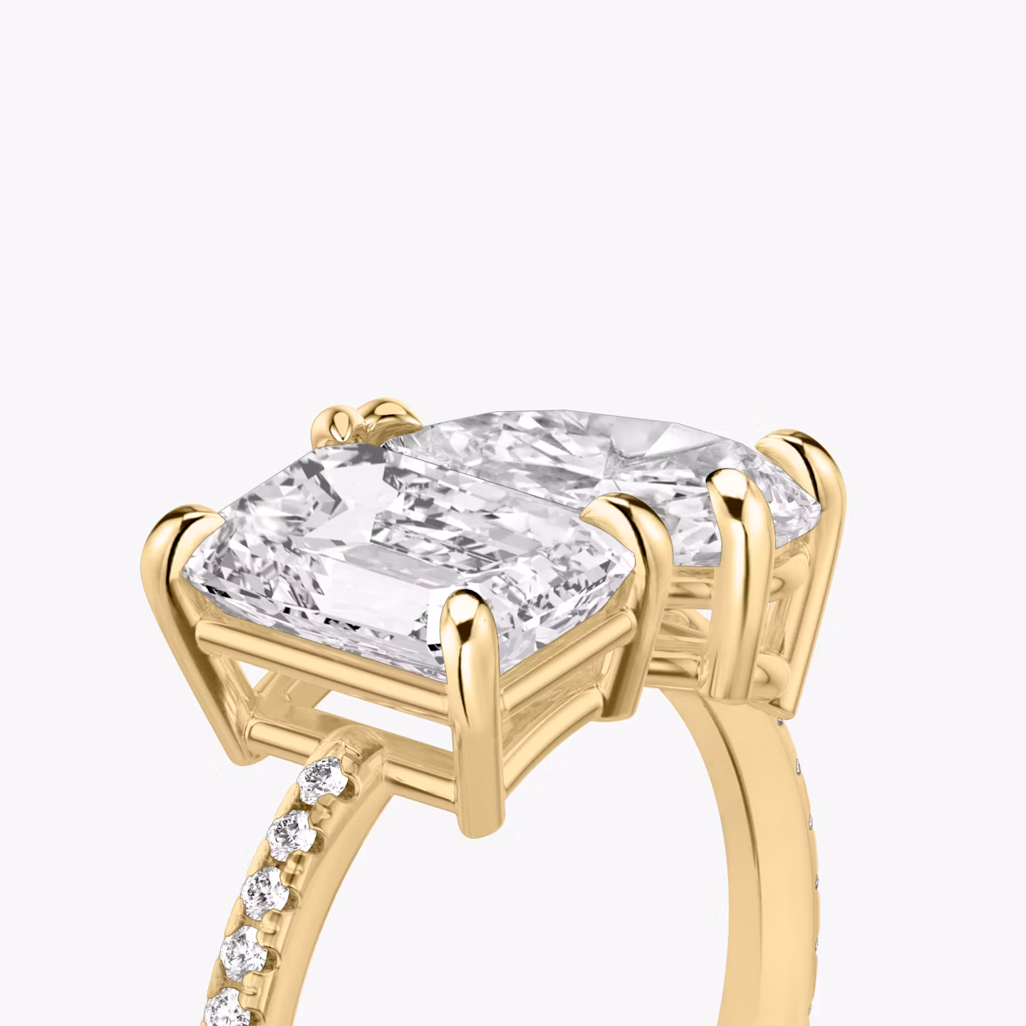 The Toi et Moi | Emerald and Pear | 18k | Yellow Gold | bandAccent: Pavé | diamondOrientation: vertical | caratWeight: other