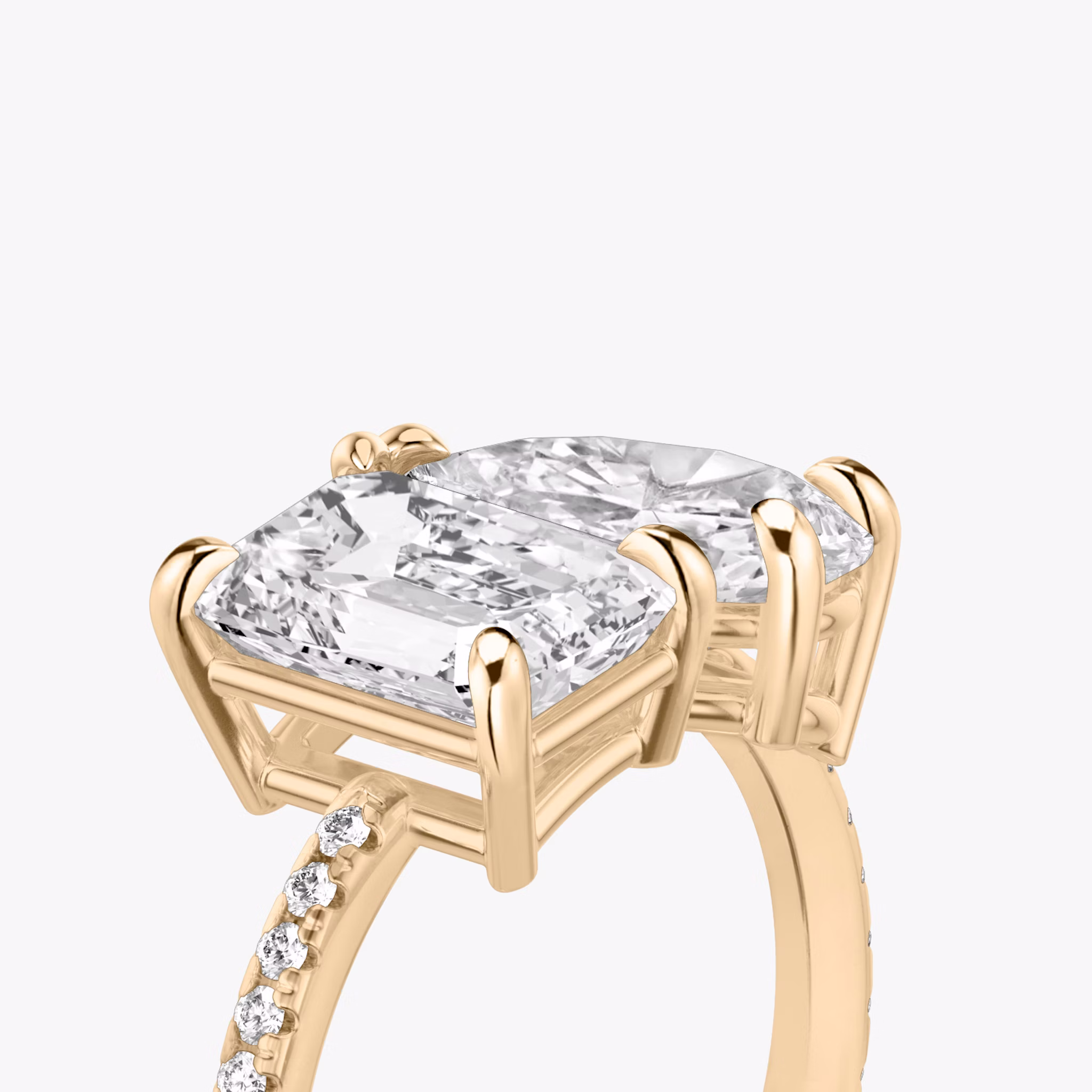 The Toi et Moi | Emerald and Pear | 14k | Rose Gold | bandAccent: Pavé | diamondOrientation: vertical | caratWeight: other