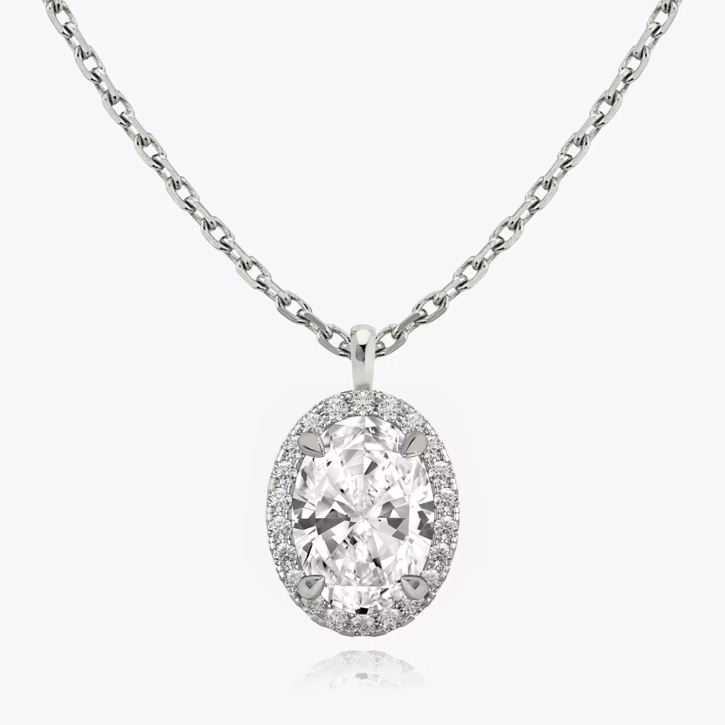 Halo Pendant Oval | White Gold