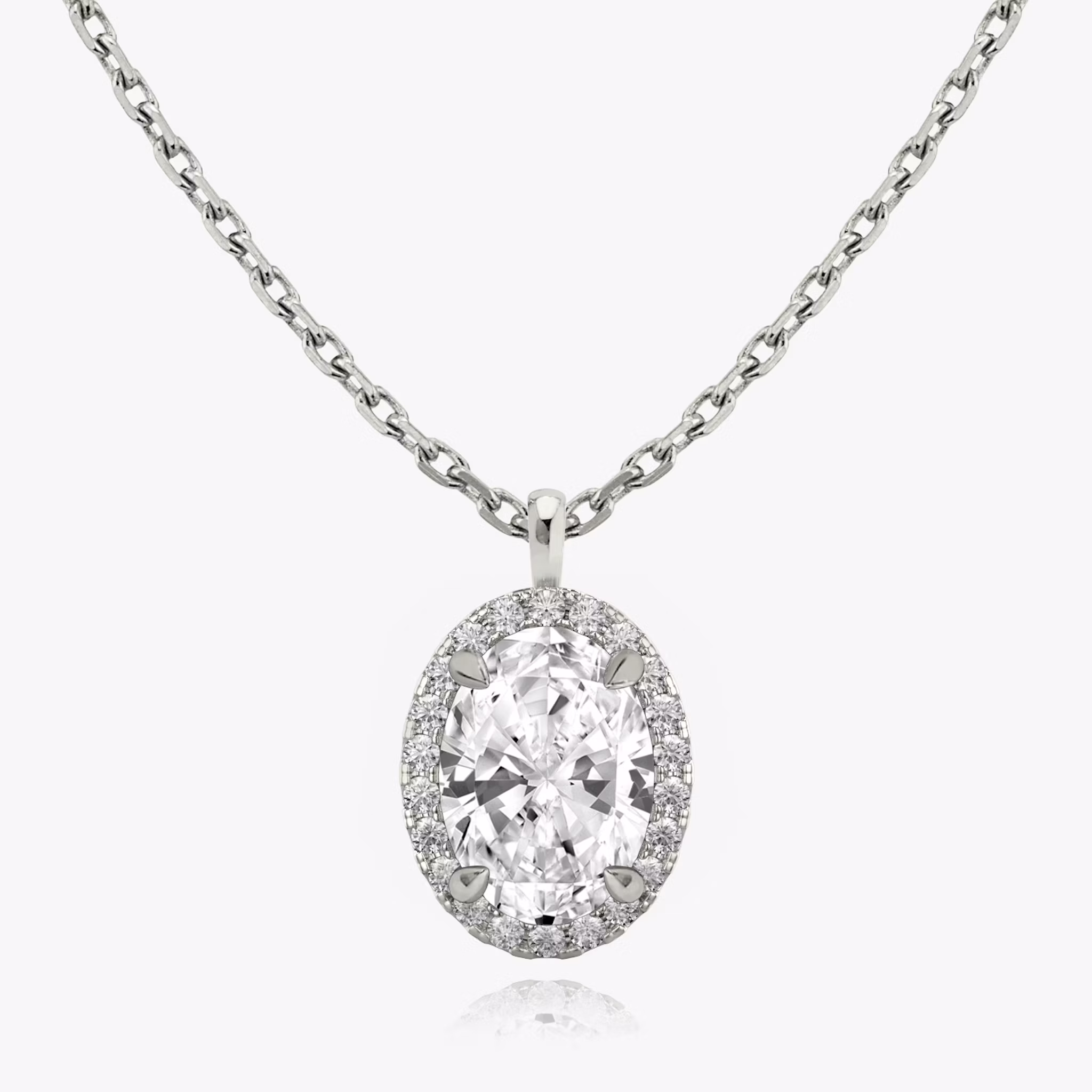 Halo Pendant Oval | White Gold
