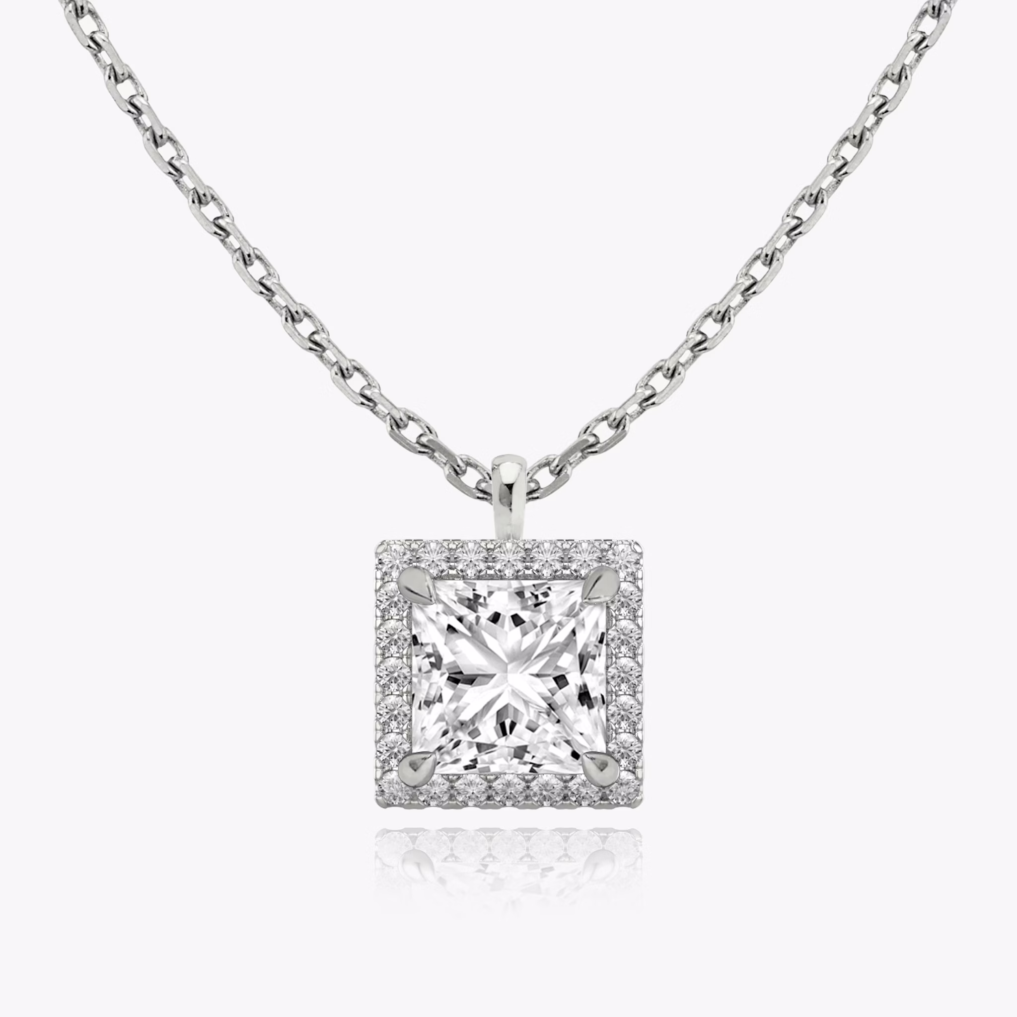 Halo Pendant | Princess | 14k | White Gold | caratWeight: 1.0ct