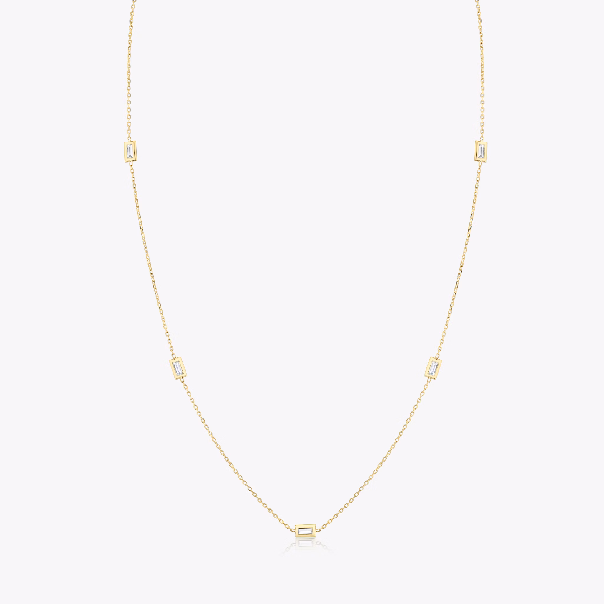 Knife-Edge Bezel Station Necklace | Baguette | 14k | Yellow Gold | chainLength: 18-20
