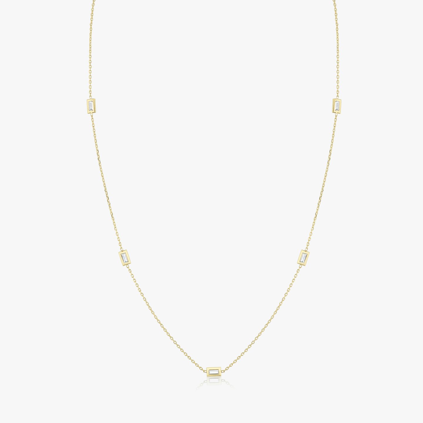 Knife-Edge Bezel Station Necklace | Baguette | 14k | Yellow Gold | chainLength: 16-18
