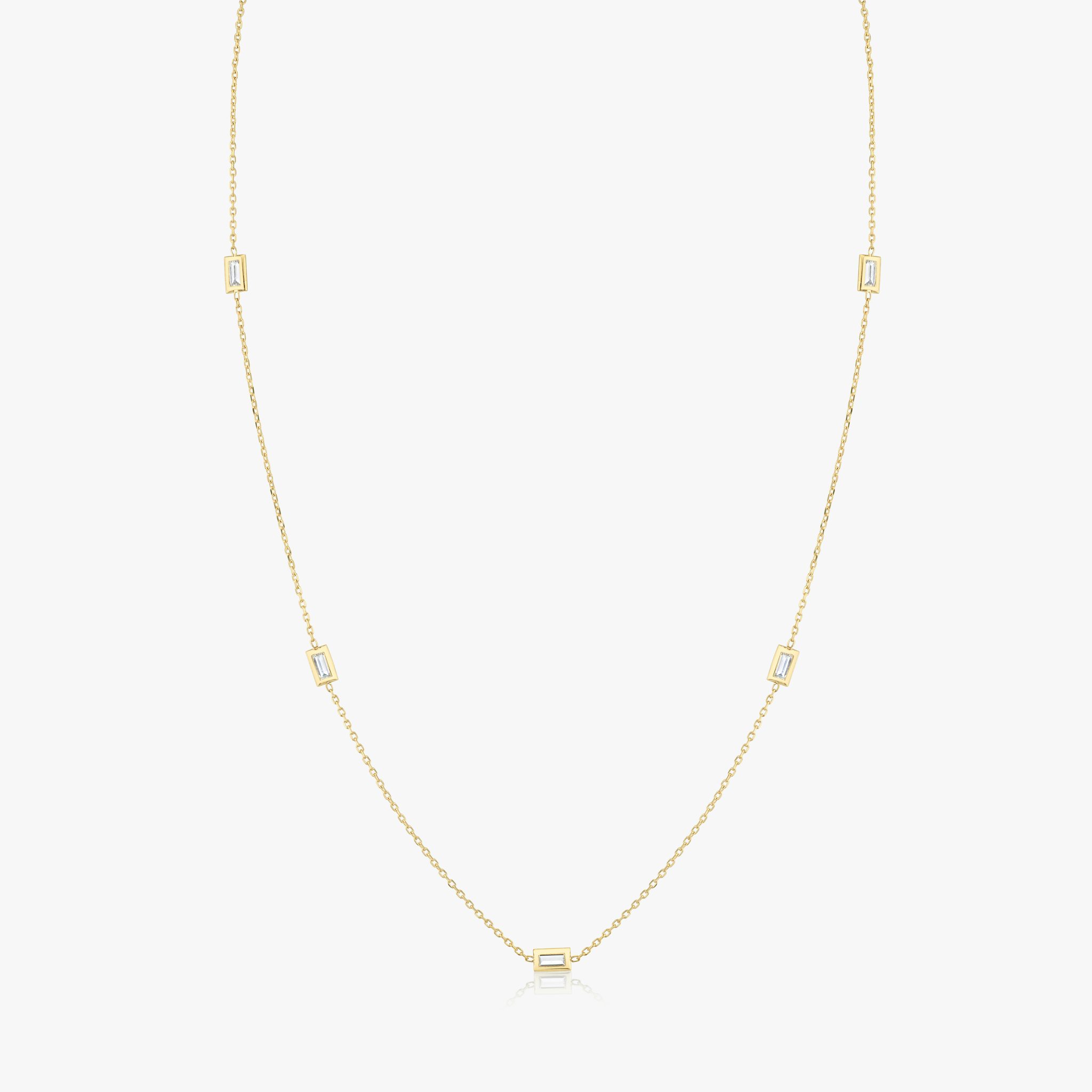 Knife-Edge Bezel Station Necklace | Baguette | 14k | Yellow Gold | chainLength: 18-20