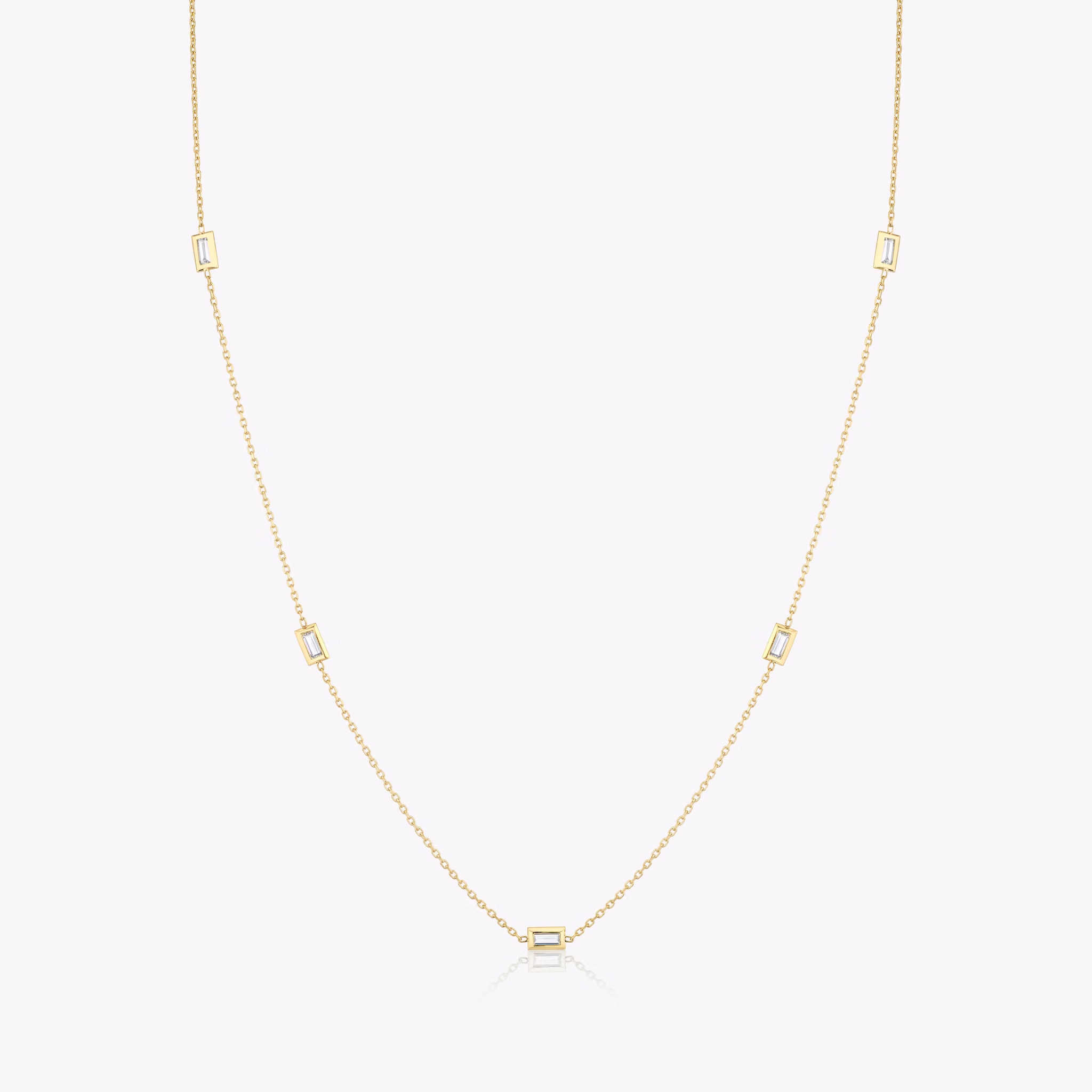 Knife-Edge Bezel Station Necklace | Baguette | 14k | Yellow Gold | chainLength: 18-20