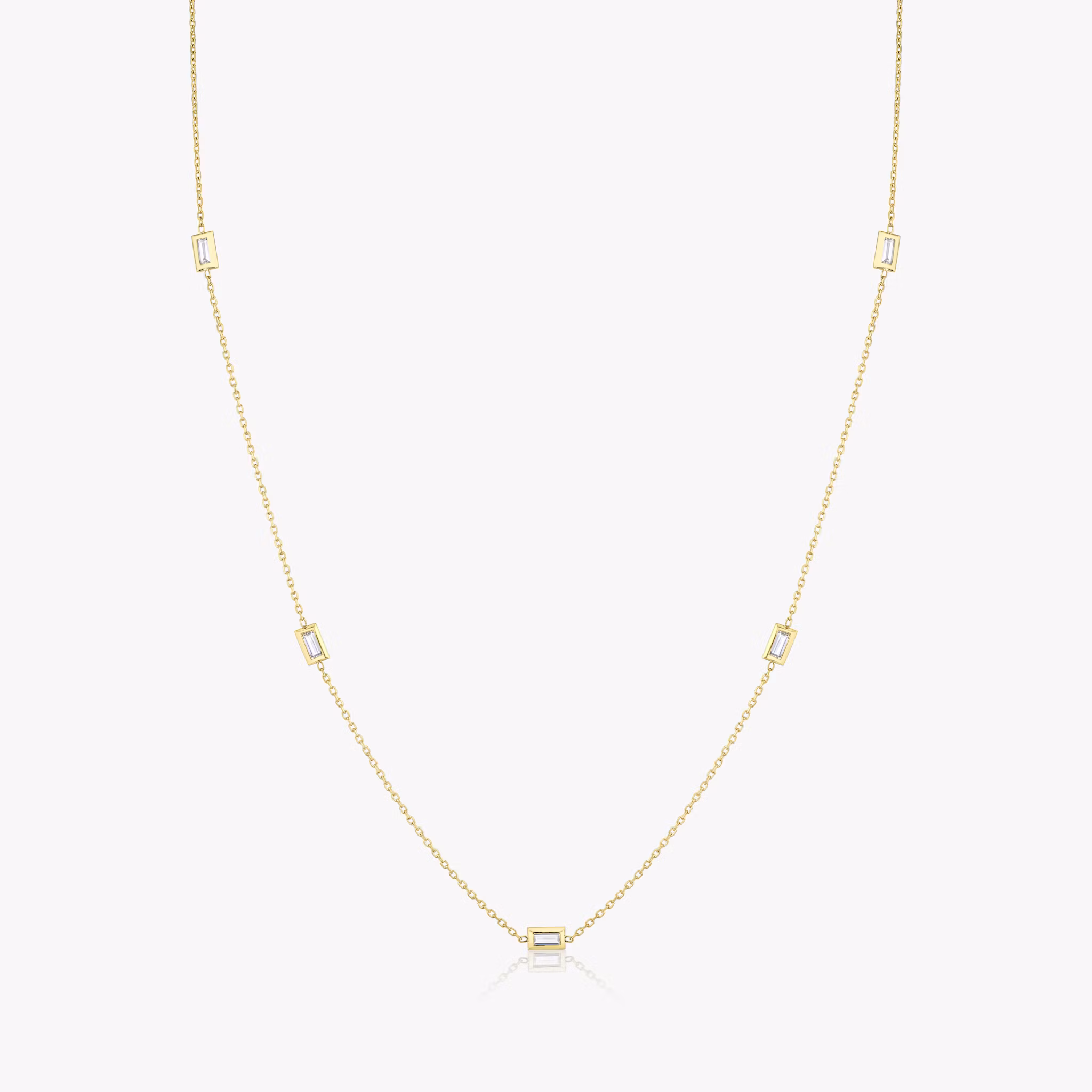 Knife-Edge Bezel Station Necklace Baguette | Yellow Gold