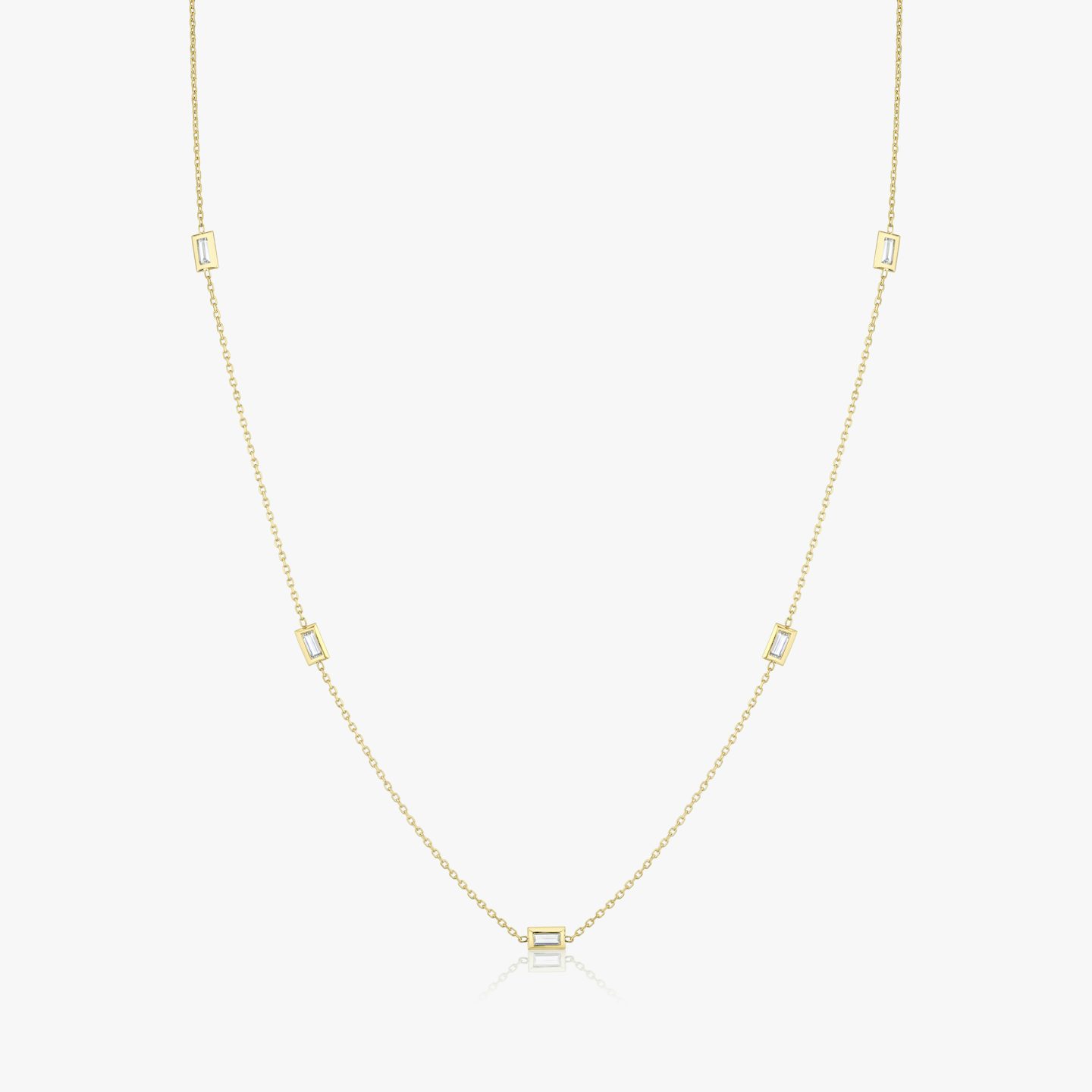 Knife-Edge Bezel Station Necklace | Baguette | 14k | Yellow Gold | chainLength: 16-18