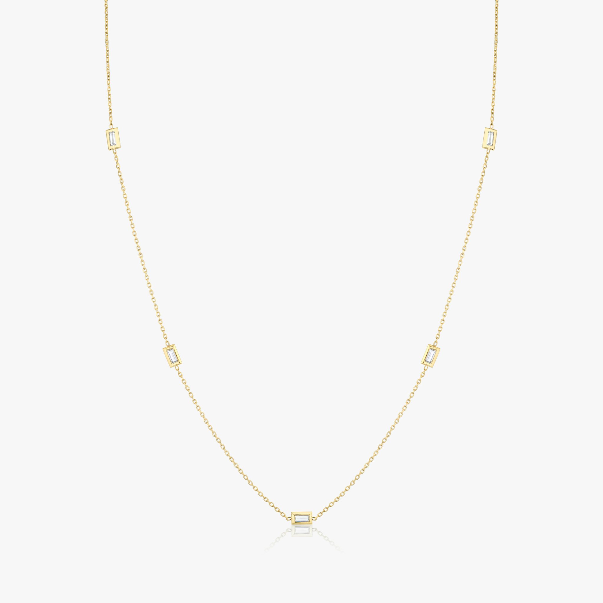 Knife-Edge Bezel Station Necklace | Baguette | 14k | Yellow Gold | chainLength: 18-20