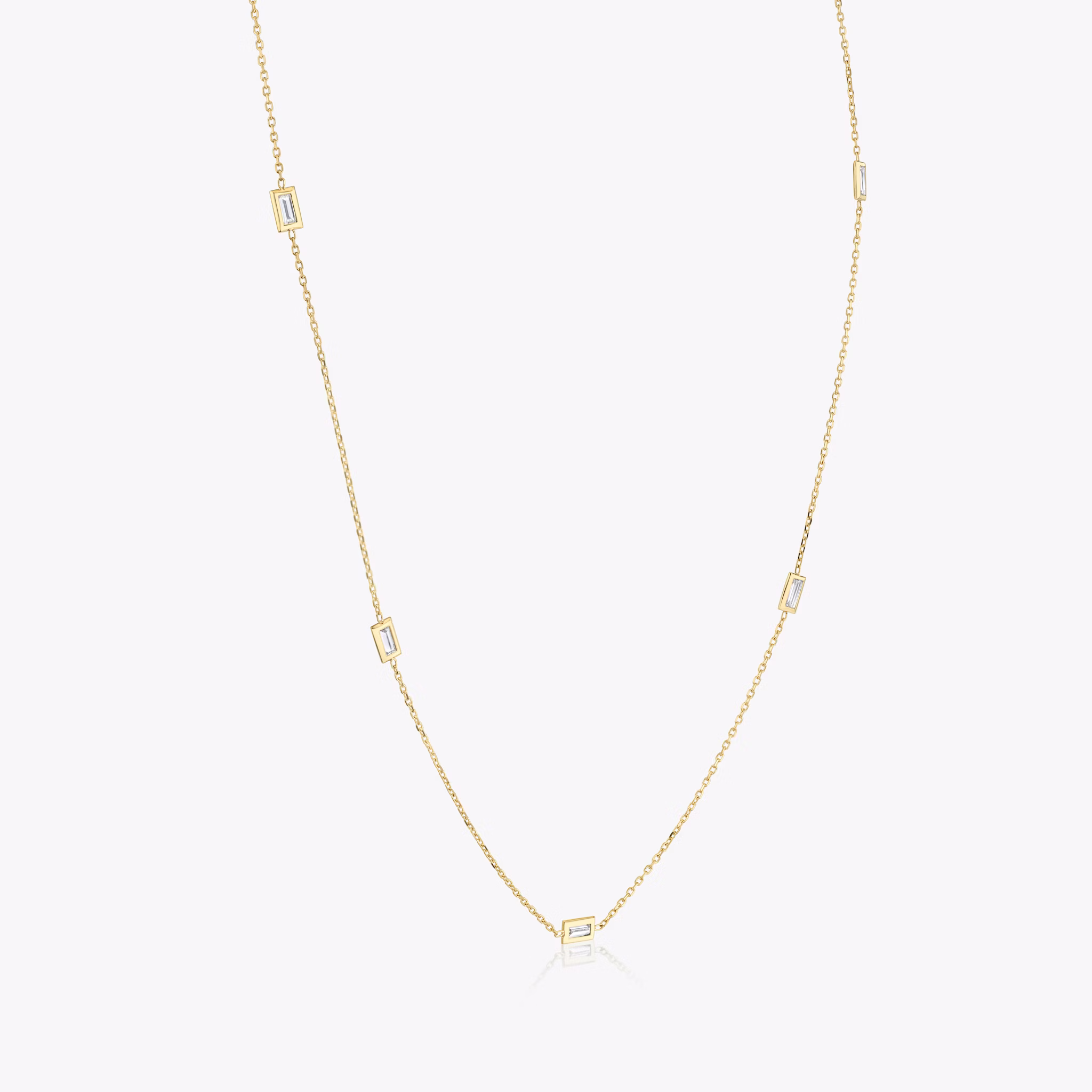 Knife-Edge Bezel Station Necklace | Baguette | 14k | Yellow Gold | chainLength: 18-20